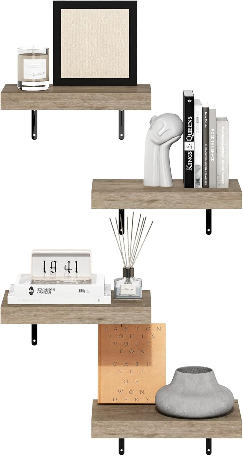 Furinno Tanna 15 Inch Wall Mounted Floating Shelves Set of 4 Natural