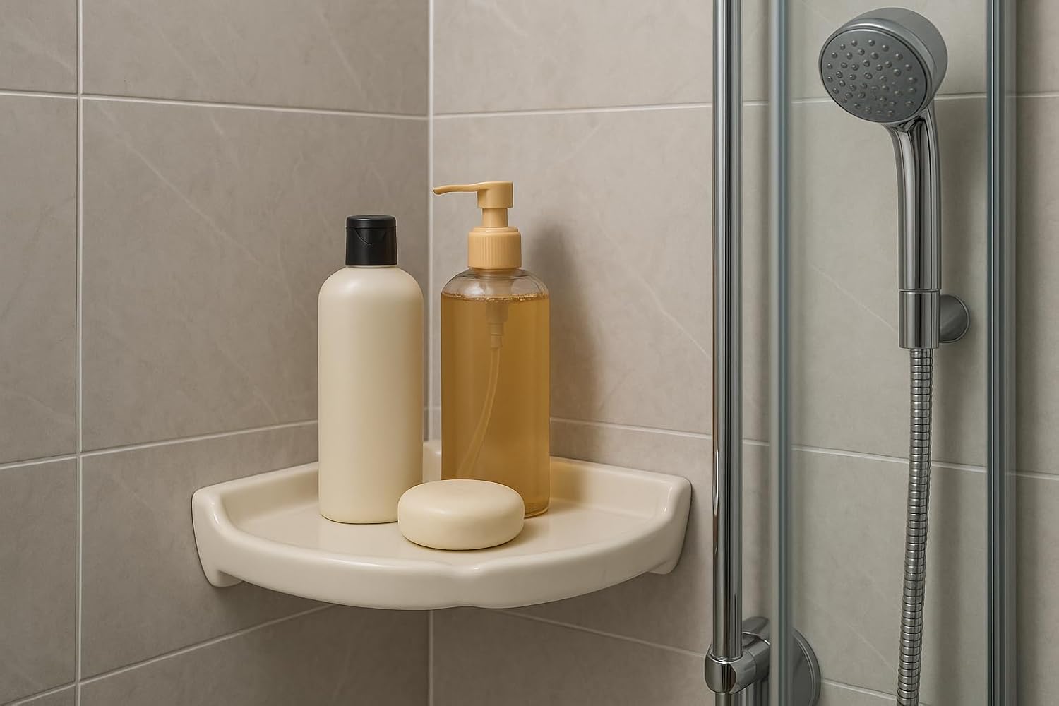 Tenedos Bone Almond Glazed Ceramic Corner Shelf