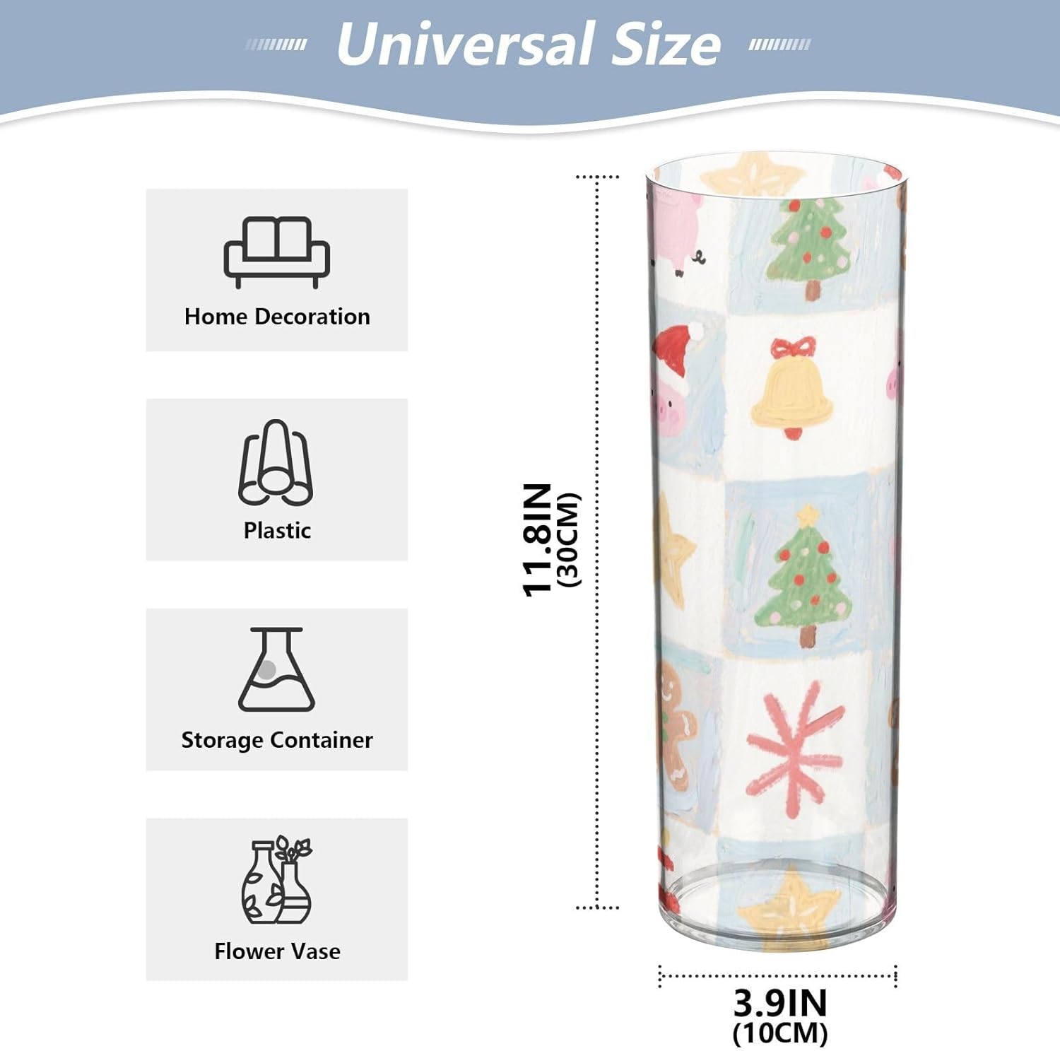 Happy Christmas Pink Plastic Hurricane Candle Holder 118 x 39 Inch
