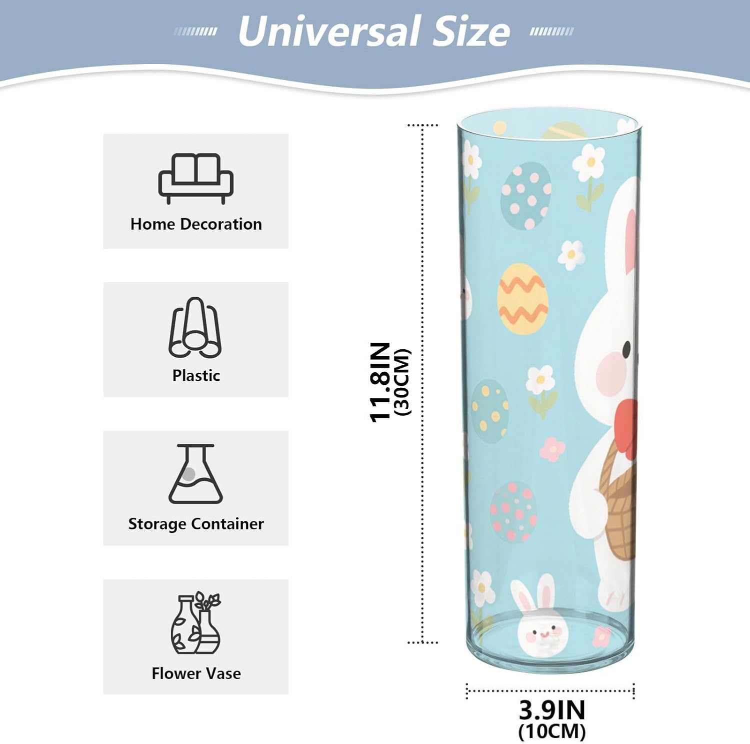 Cute White Rabbit Plastic Cylinder Vase for Flowers