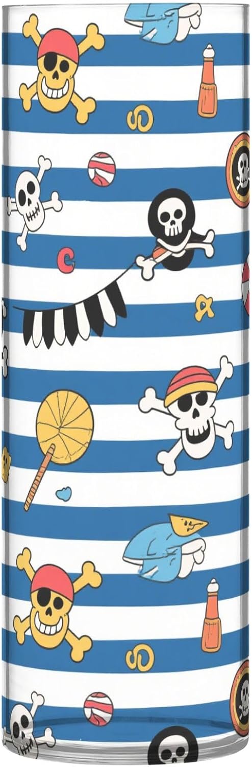 Blue White Striped Pirate Skull Plastic Hurricane Candle Holder 118 x 39 Inch