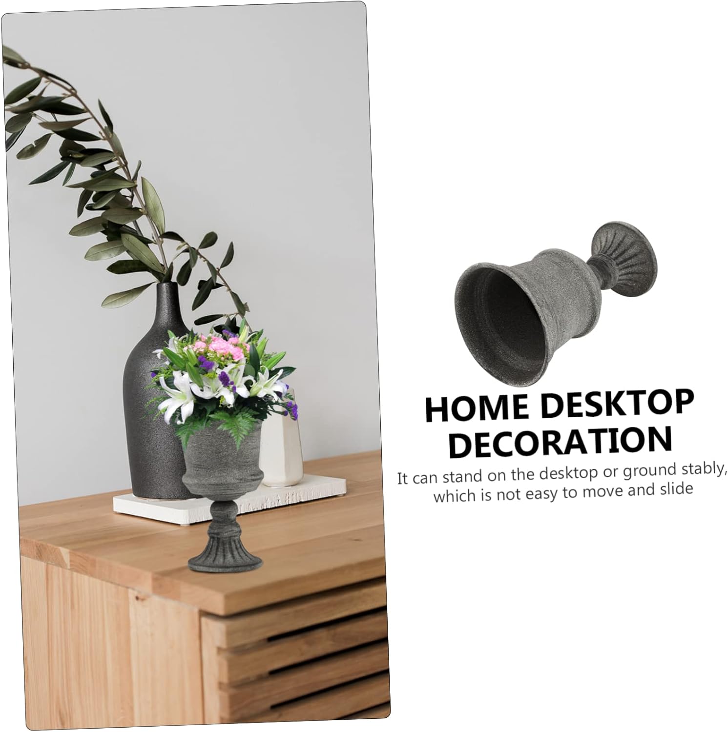 Vintage Gray Iron Art Flower Pot for Home and Office Decor