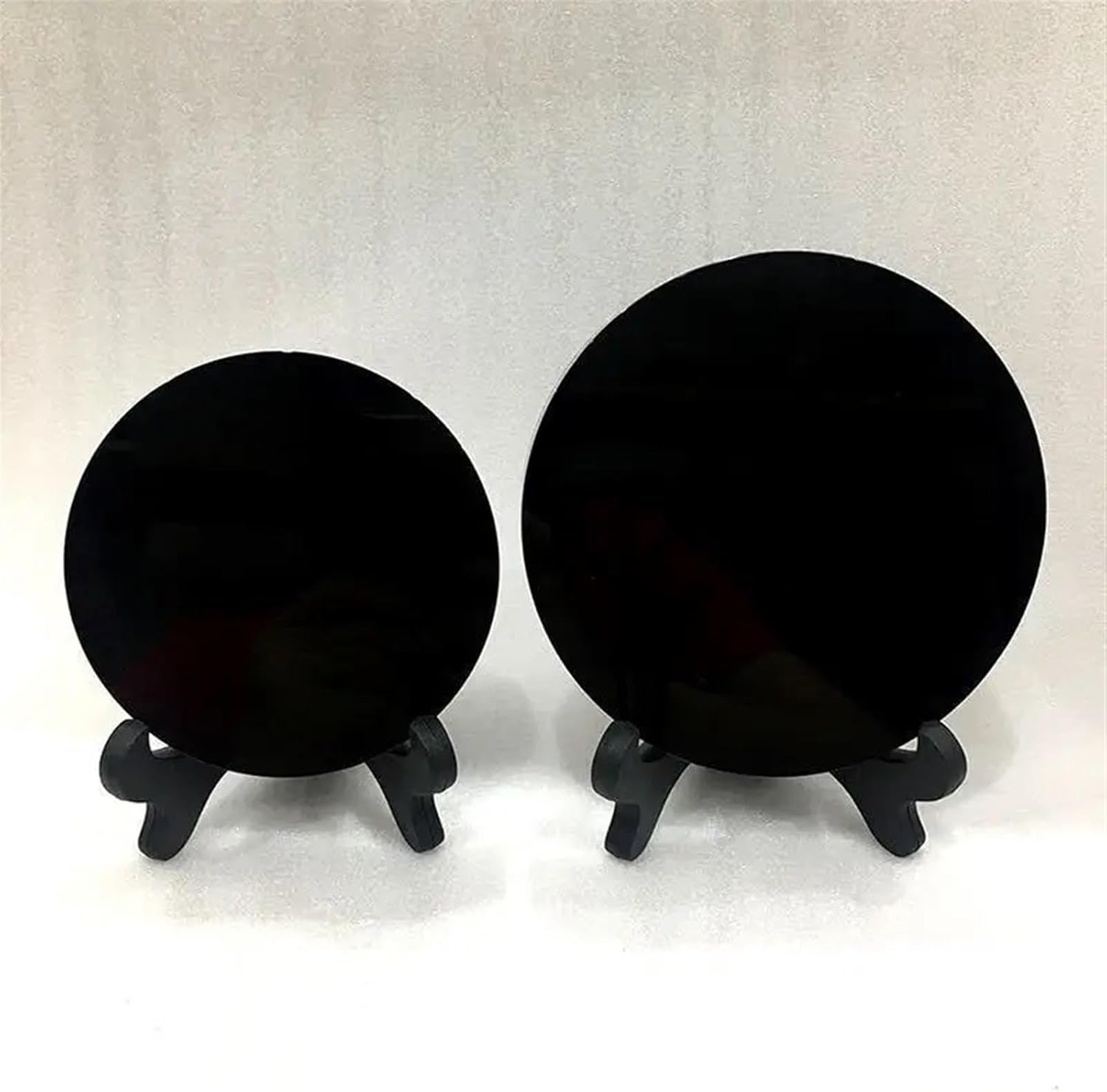 AtkitS Natural Black Obsidian Scouring Mirror Round Plate Decor