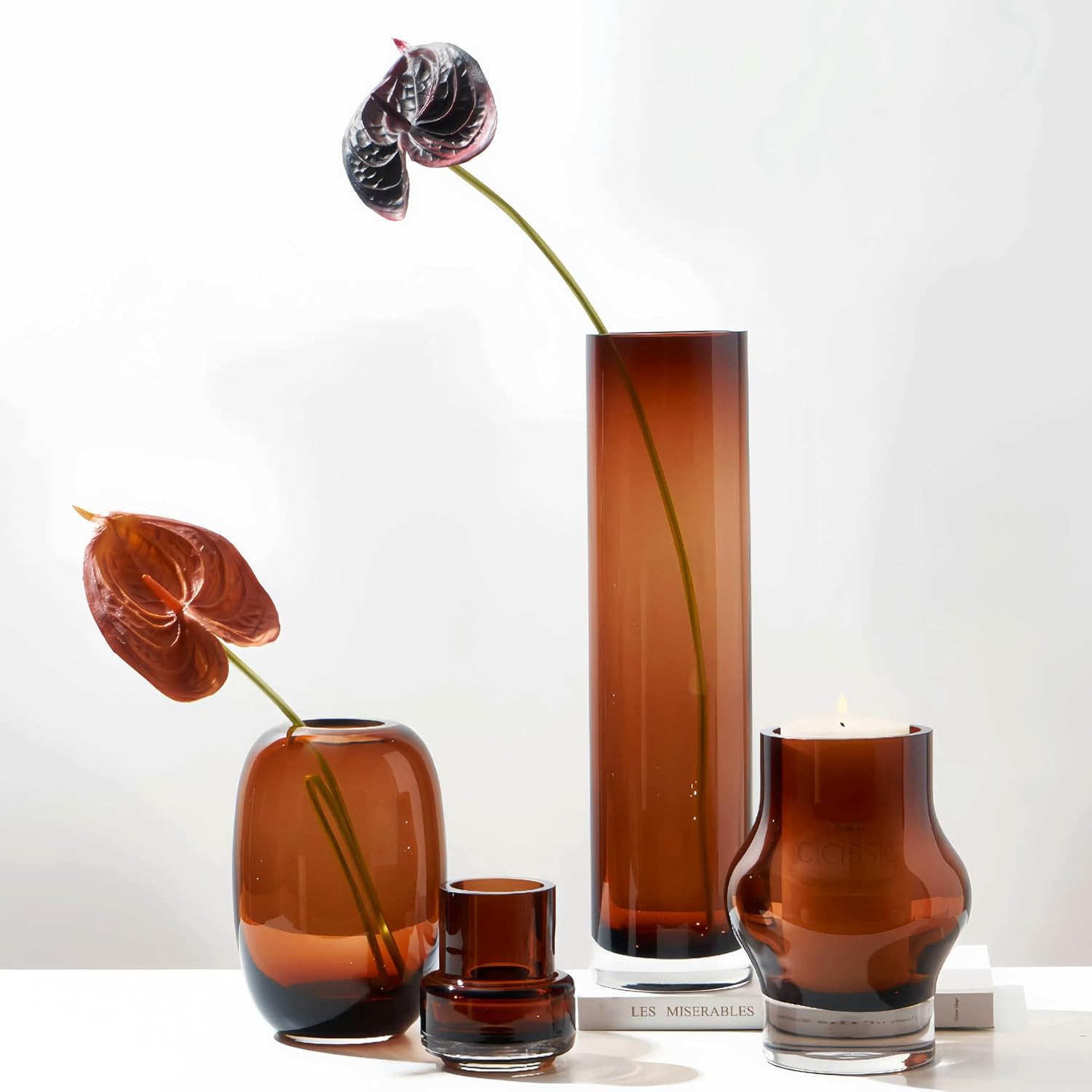 8 Inch Amber Hurricane Candleholder 35lb Thick Glass Vase