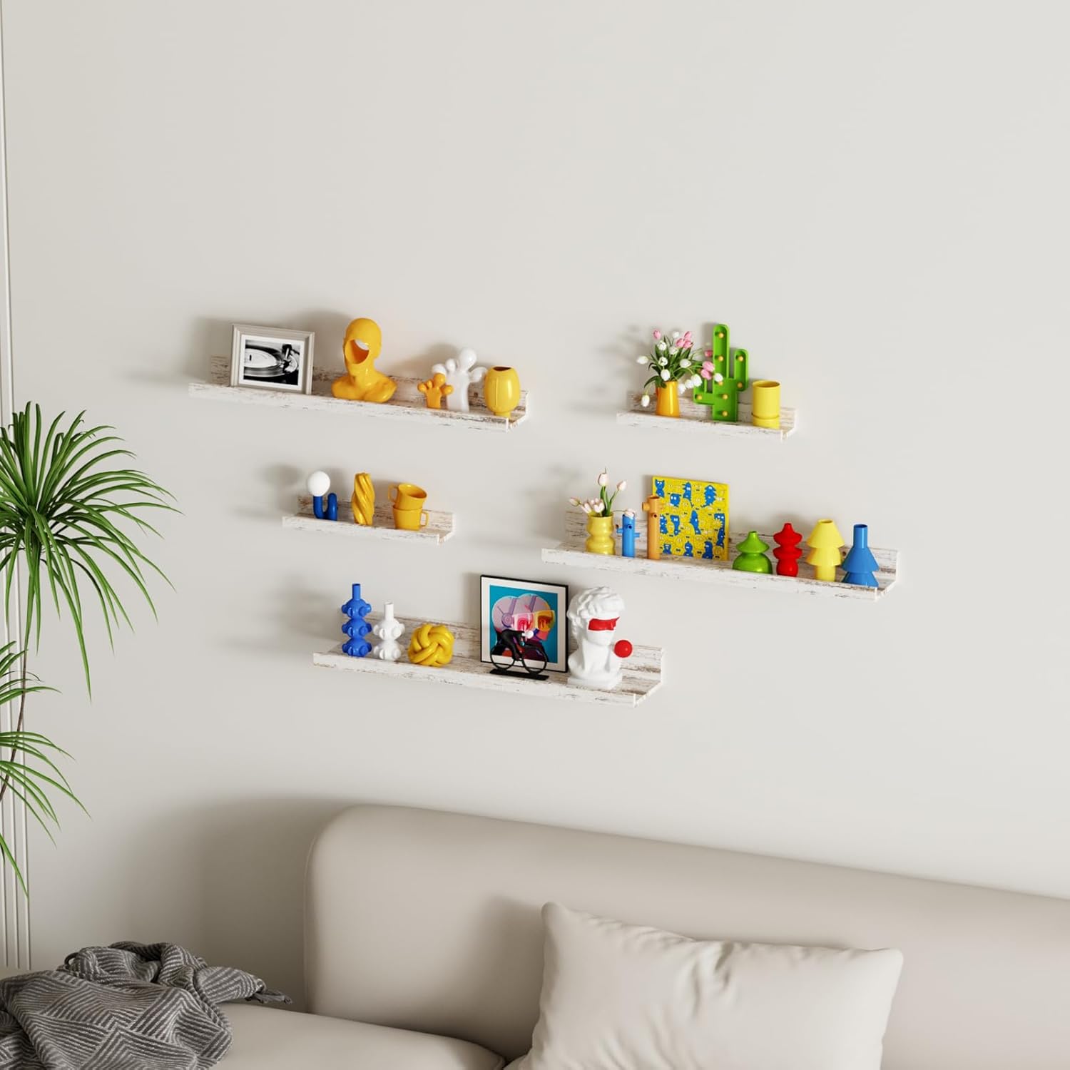Lyeasw Rustic White Floating Shelves Set of 5
