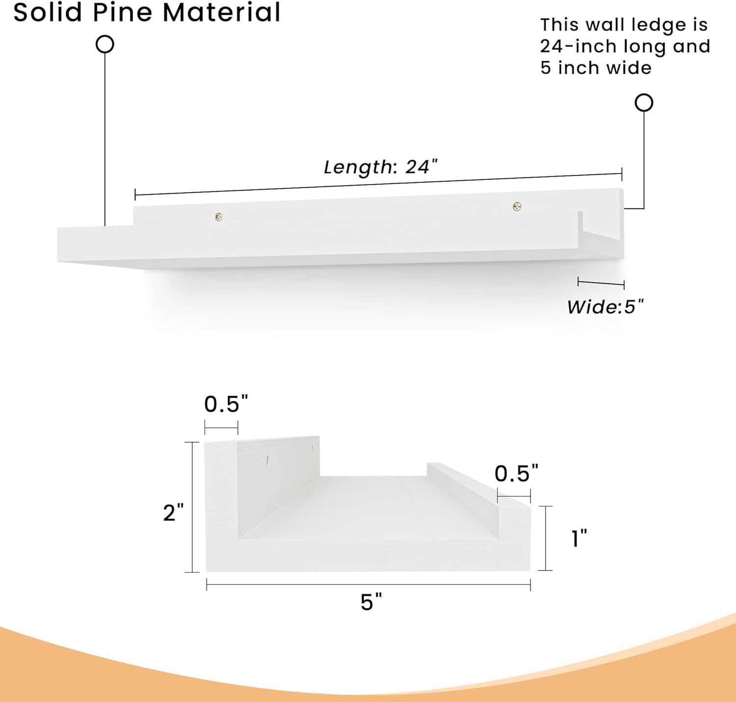 Acovy Floating Shelves Set of 2 White Solid Wood