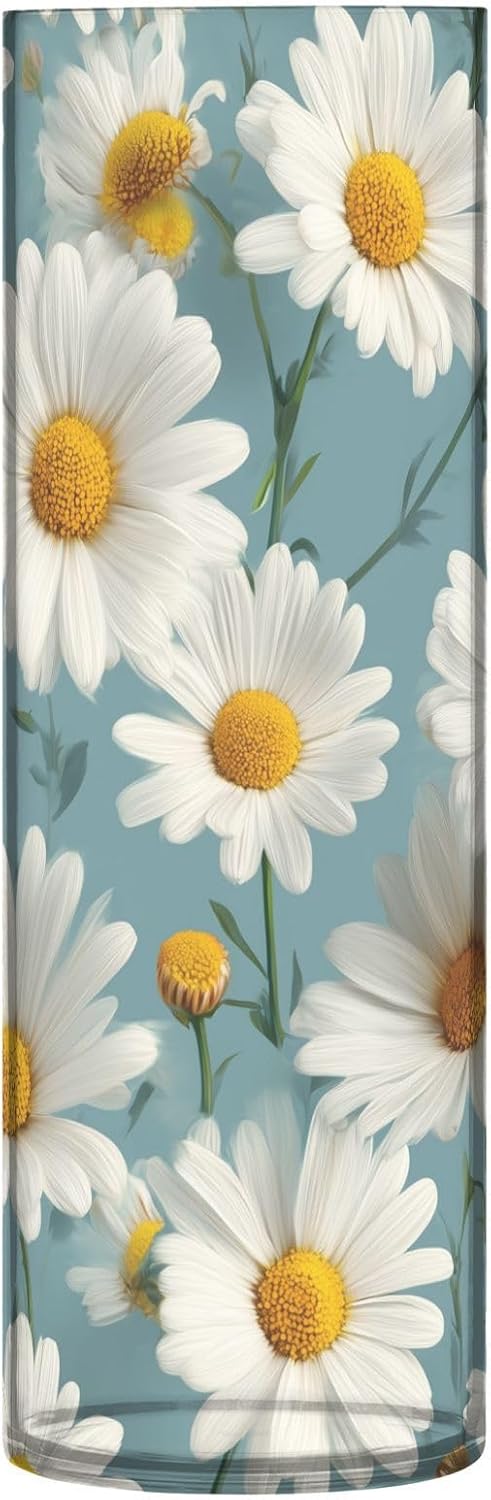 White Daisies Plastic Cylinder Vase 118 Inch Tall Clear