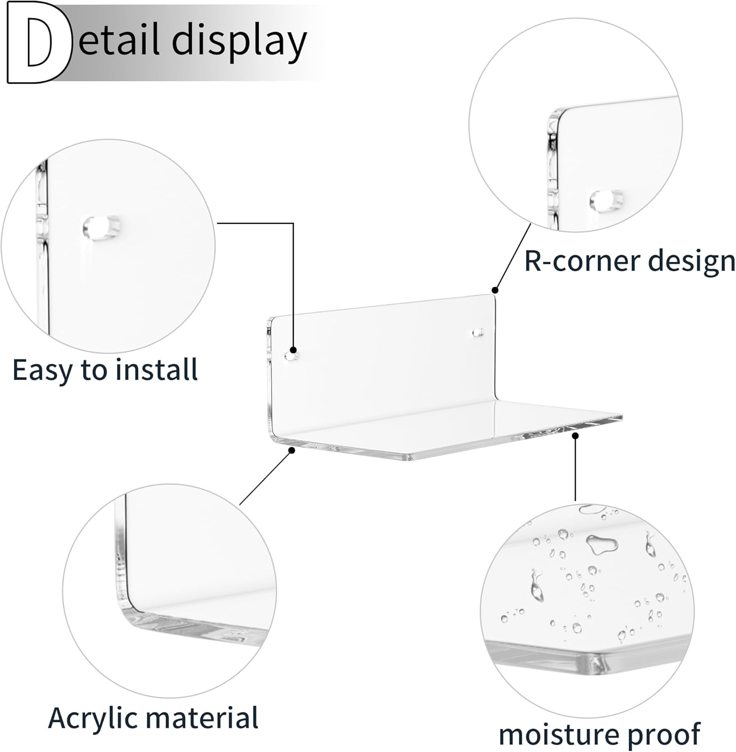 8 Inch Clear Floating Shelf for Wall 2 Pack 4 Depth Acrylic Space Saving Organizer