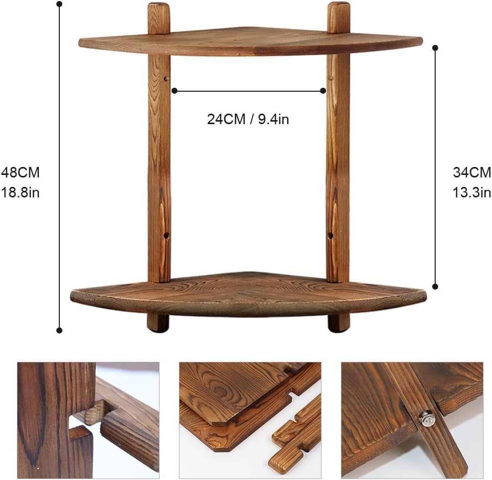 Floating Corner Shelf Wood Bookshelf for Living Room Bedroom Kitchen