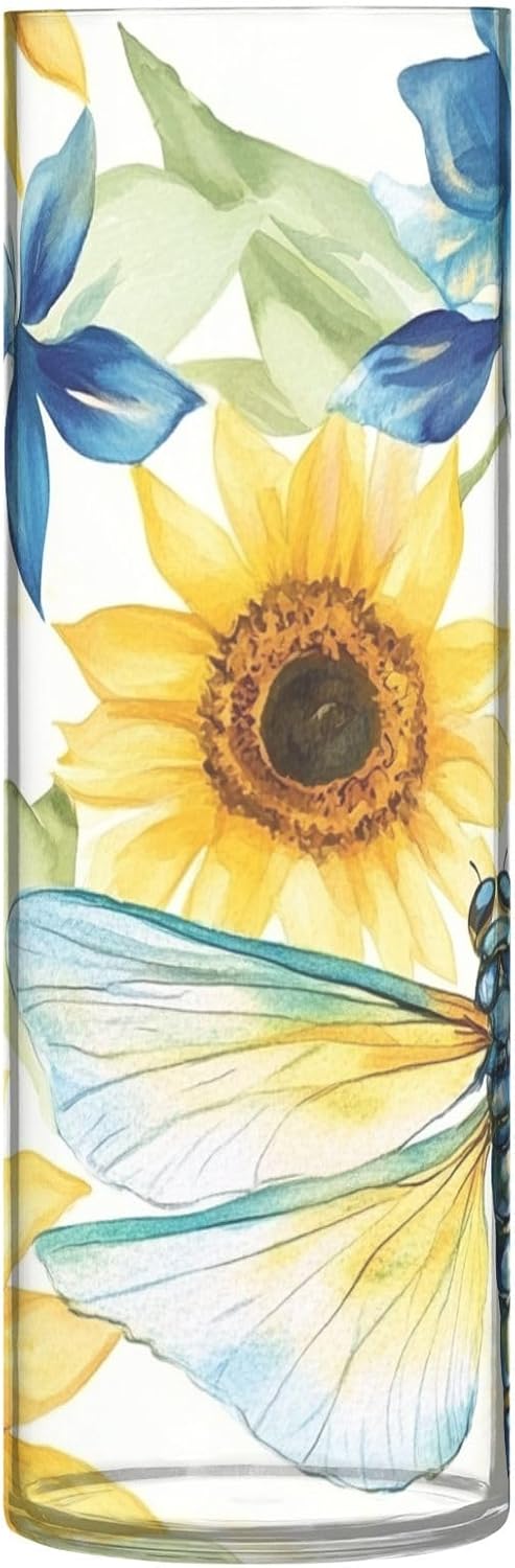 Watercolor Dragonfly Sunflower Plastic Candle Holder