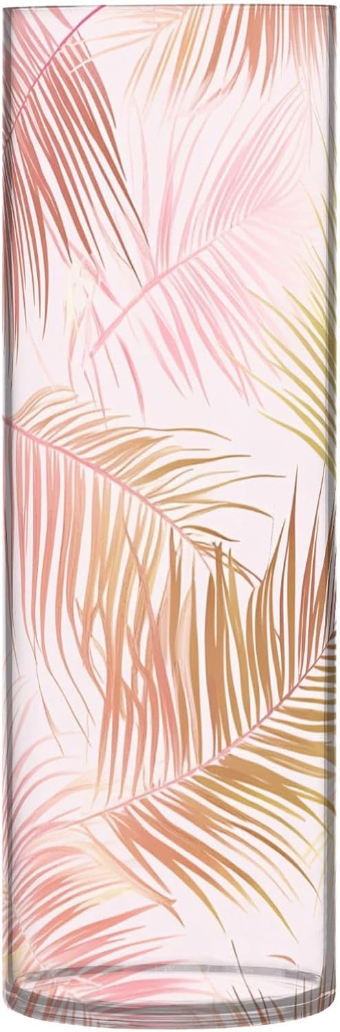 Tropical Palm Tree Peach and Gold Leaves Plastic Candle Holder