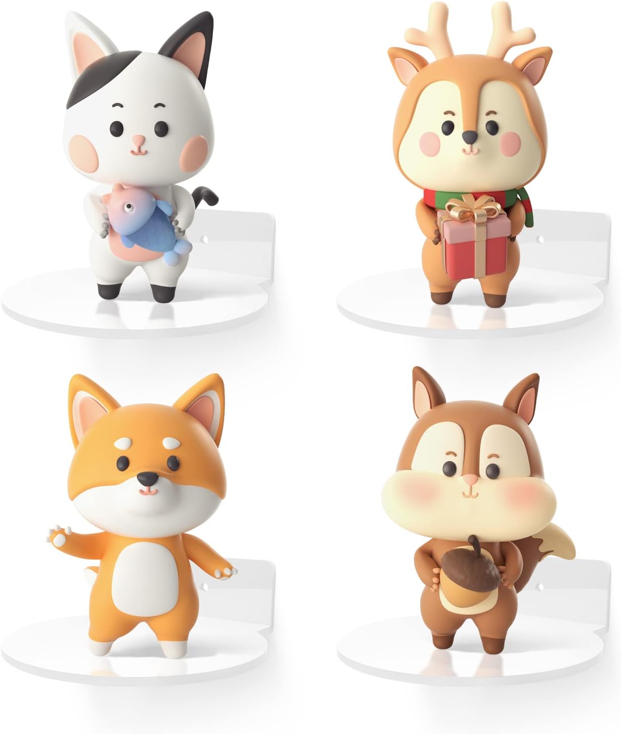 Small Shelf 4 Pack Wall Shelves - White Acrylic Floating Shelves for Office and Bedroom Decor