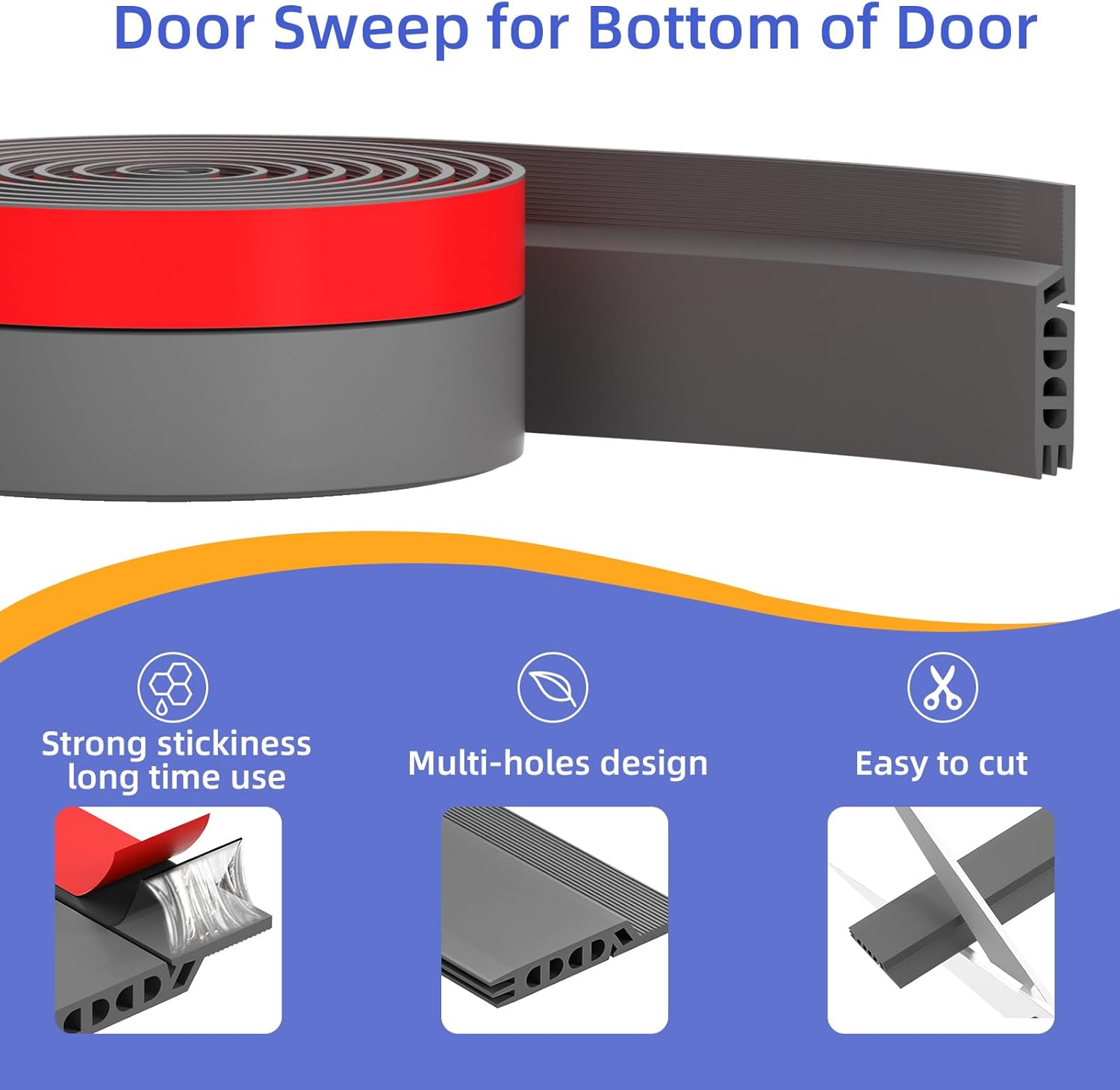 Door Draft Stopper 39 Inch Grey Silicone Seal