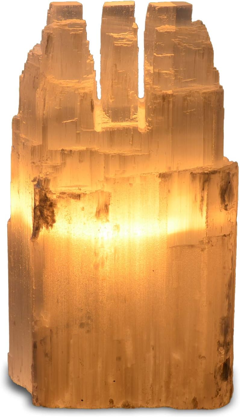 2 Pieces Natural White Selenite Triple Skyscraper Lamp with Dimmer Switch and Cord