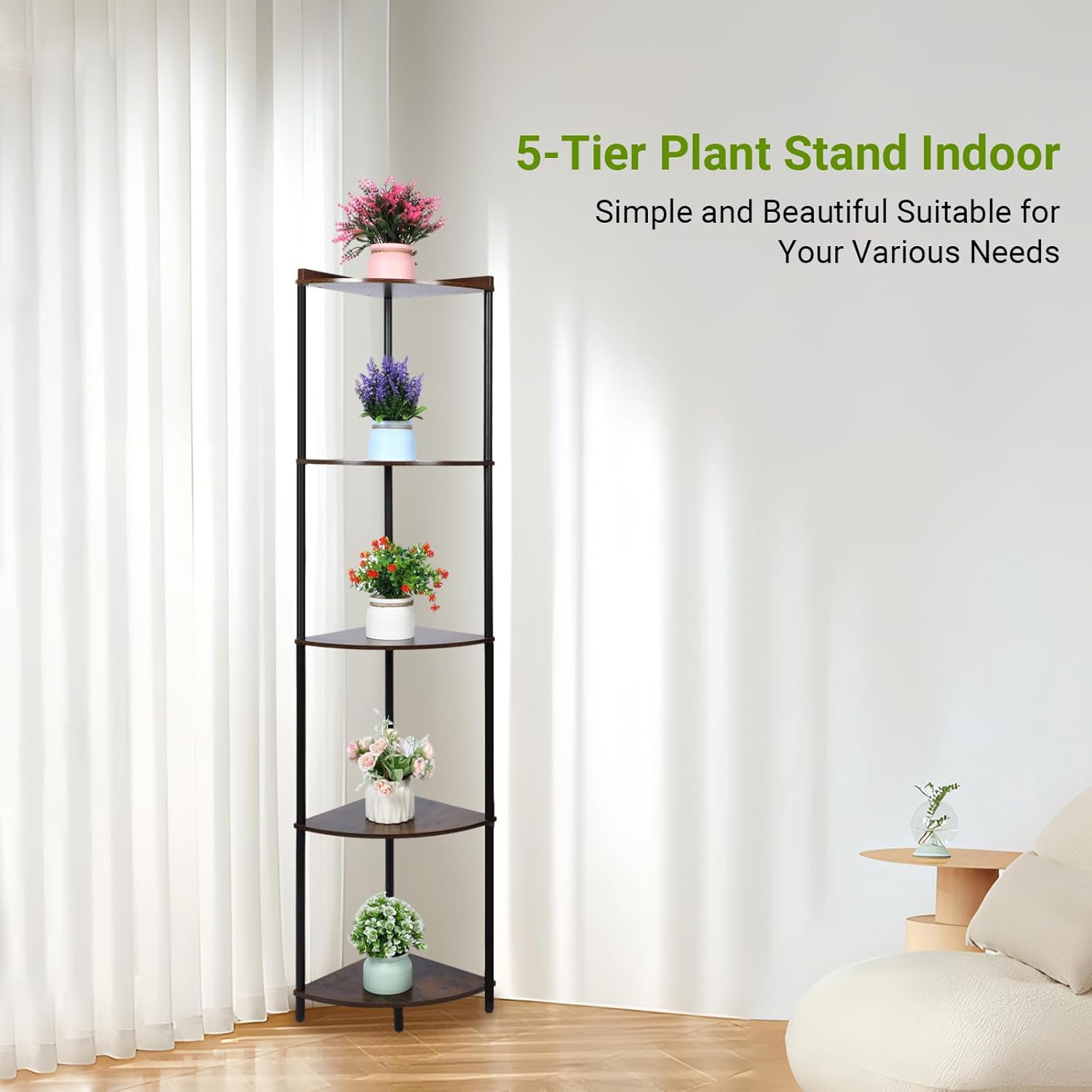 5 Layers Wooden Corner Shelf Floating Storage Bookshelf Wall Display Home Decor