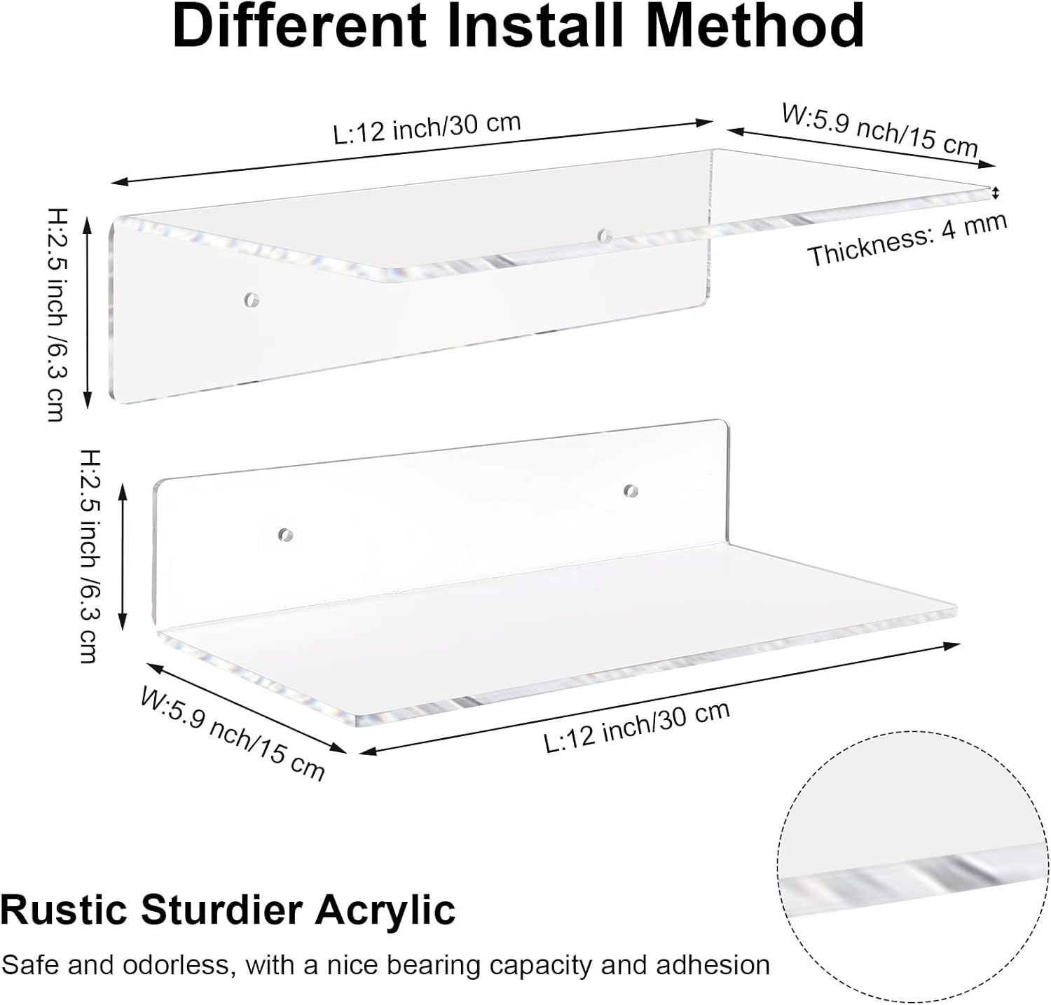 12 Pack Acrylic Floating Shelves Clear 12 Inch Wall Display