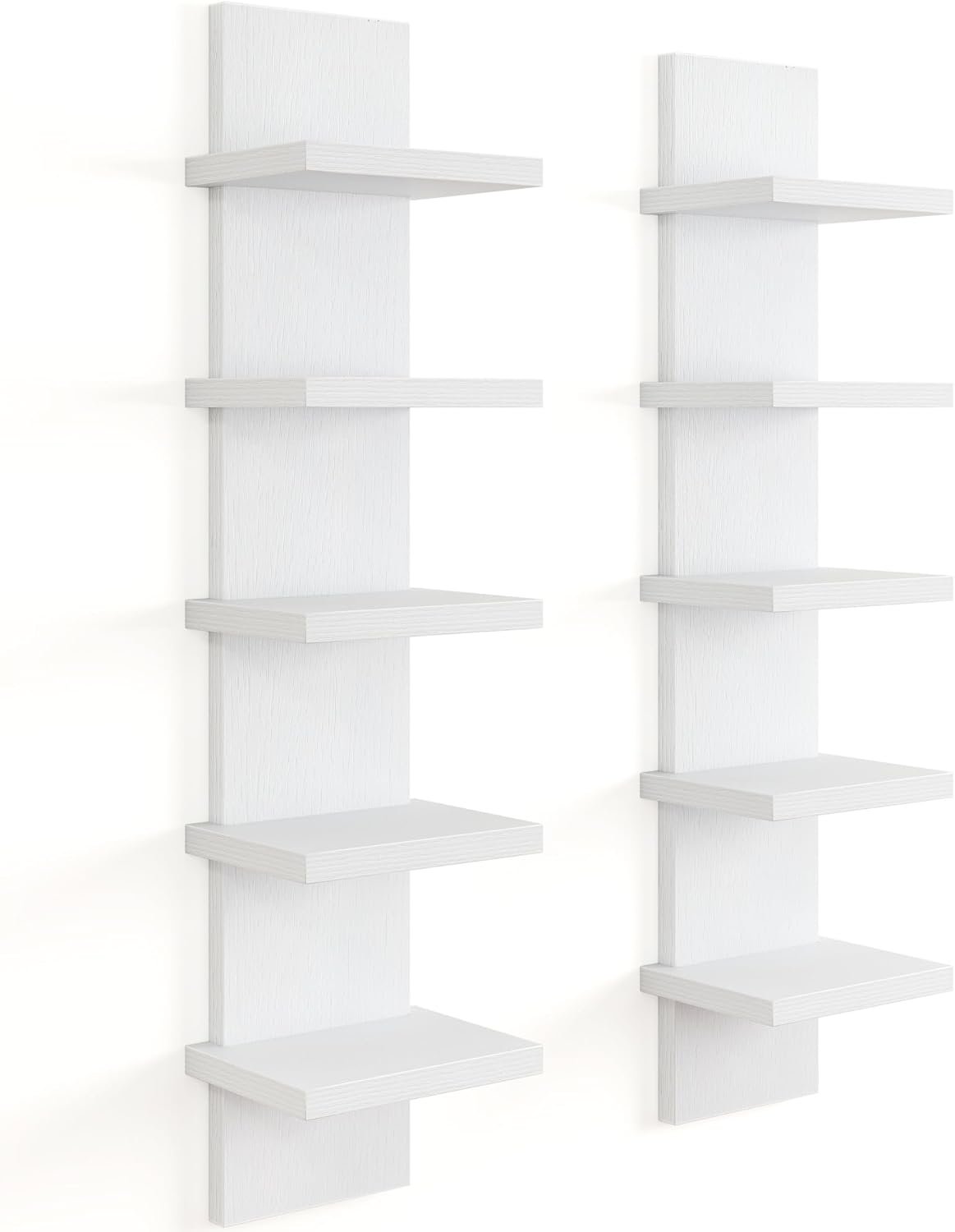 Modern White 5 Tier Wall Shelf Unit 2Pack