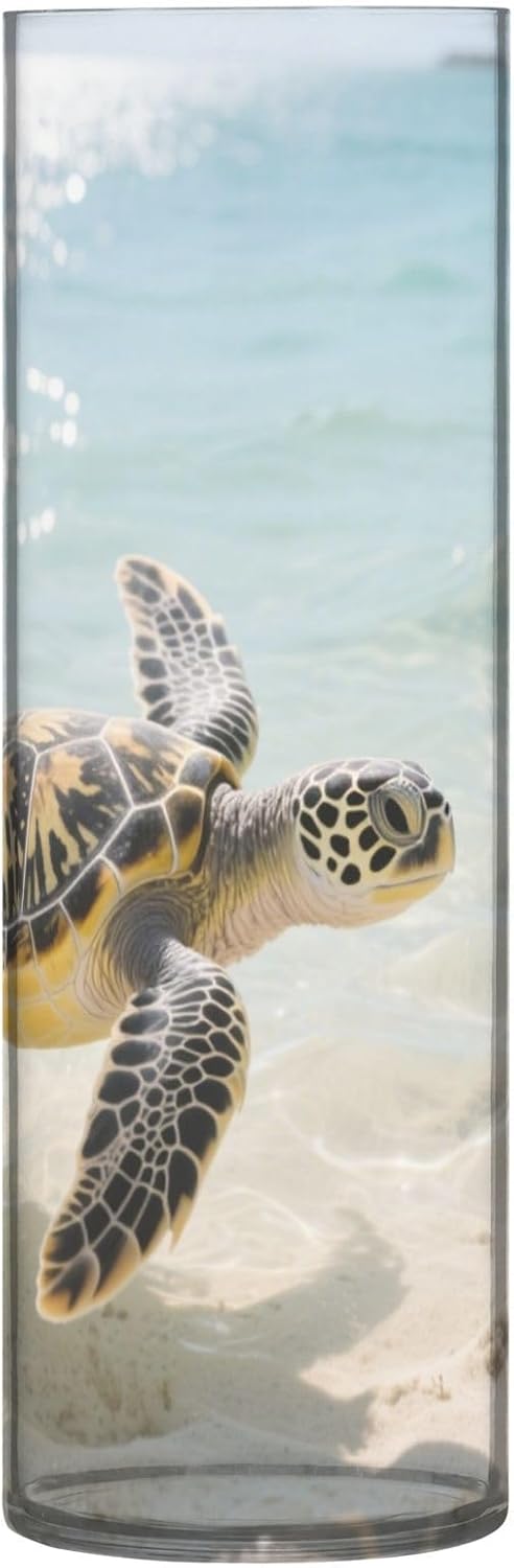 Swimming Sea Turtle Plastic Cylinder Vase 118 Inch Tall Clear
