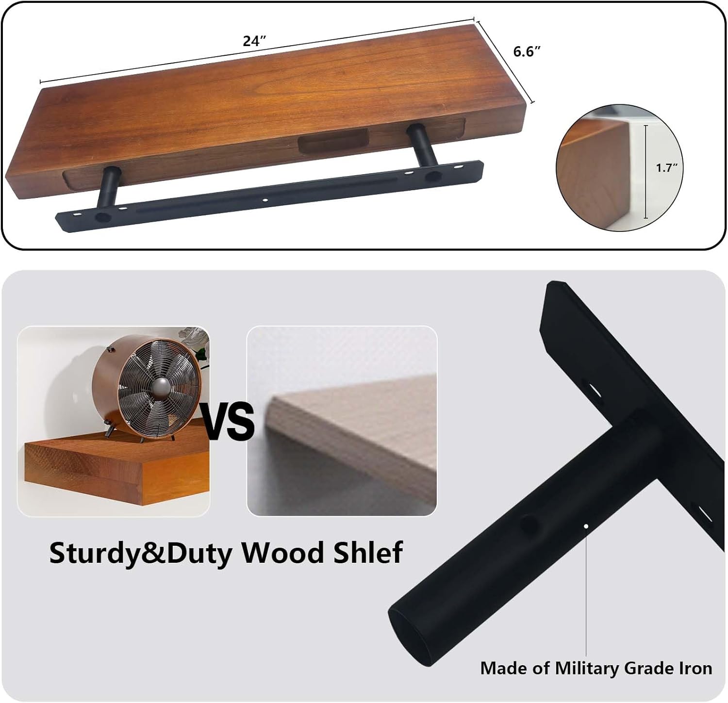 24 Inch Floating Shelves Set of 2 in Honey Oak