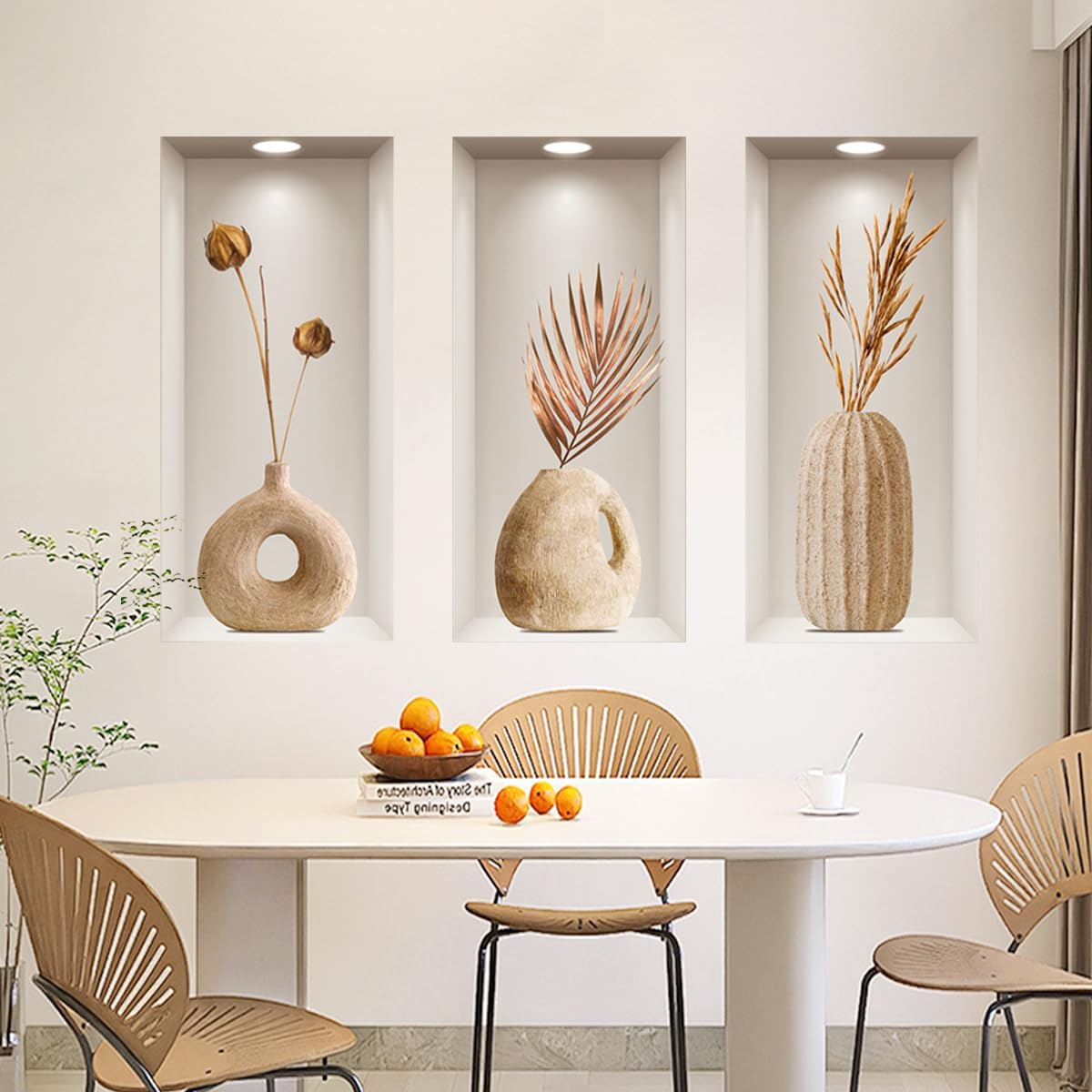 Joyartu 3D Plants Wall Decals 3PCS Modern Botanical Mural Stickers