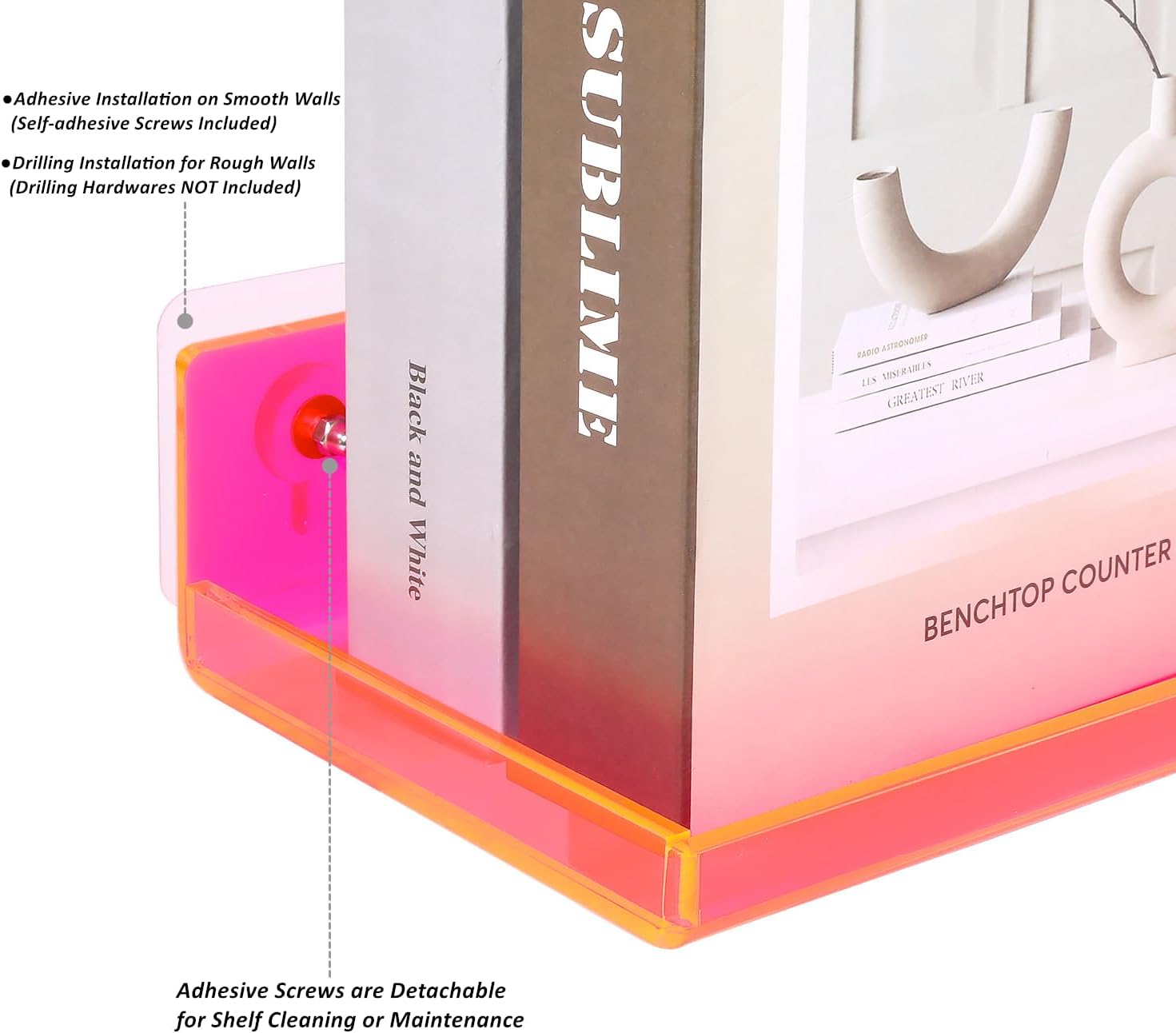 Neon Pink Floating Wall Shelves Pack of 2