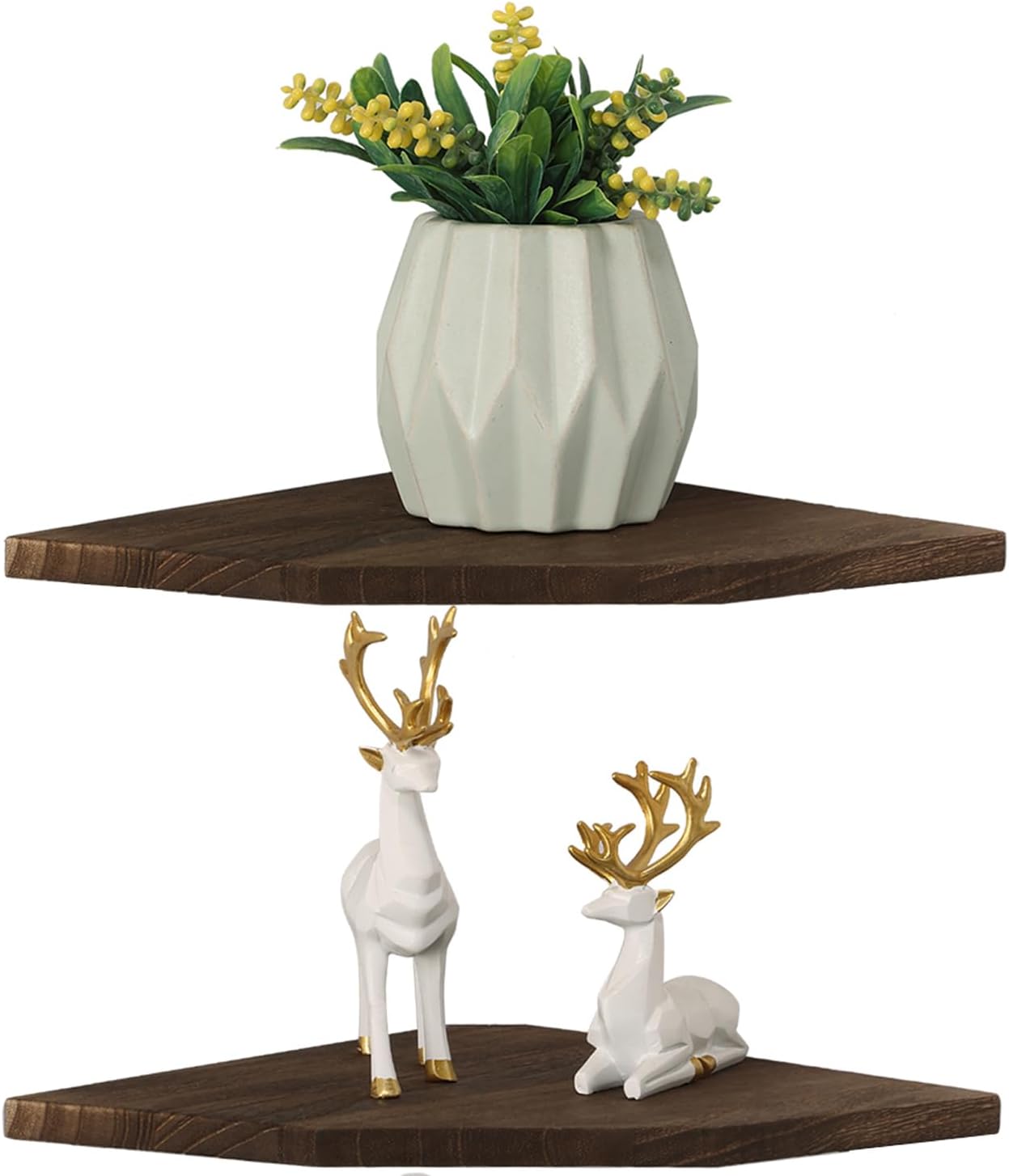 Joiishom Wood Corner Wall Shelves Set of 2 Brown 10 Inch