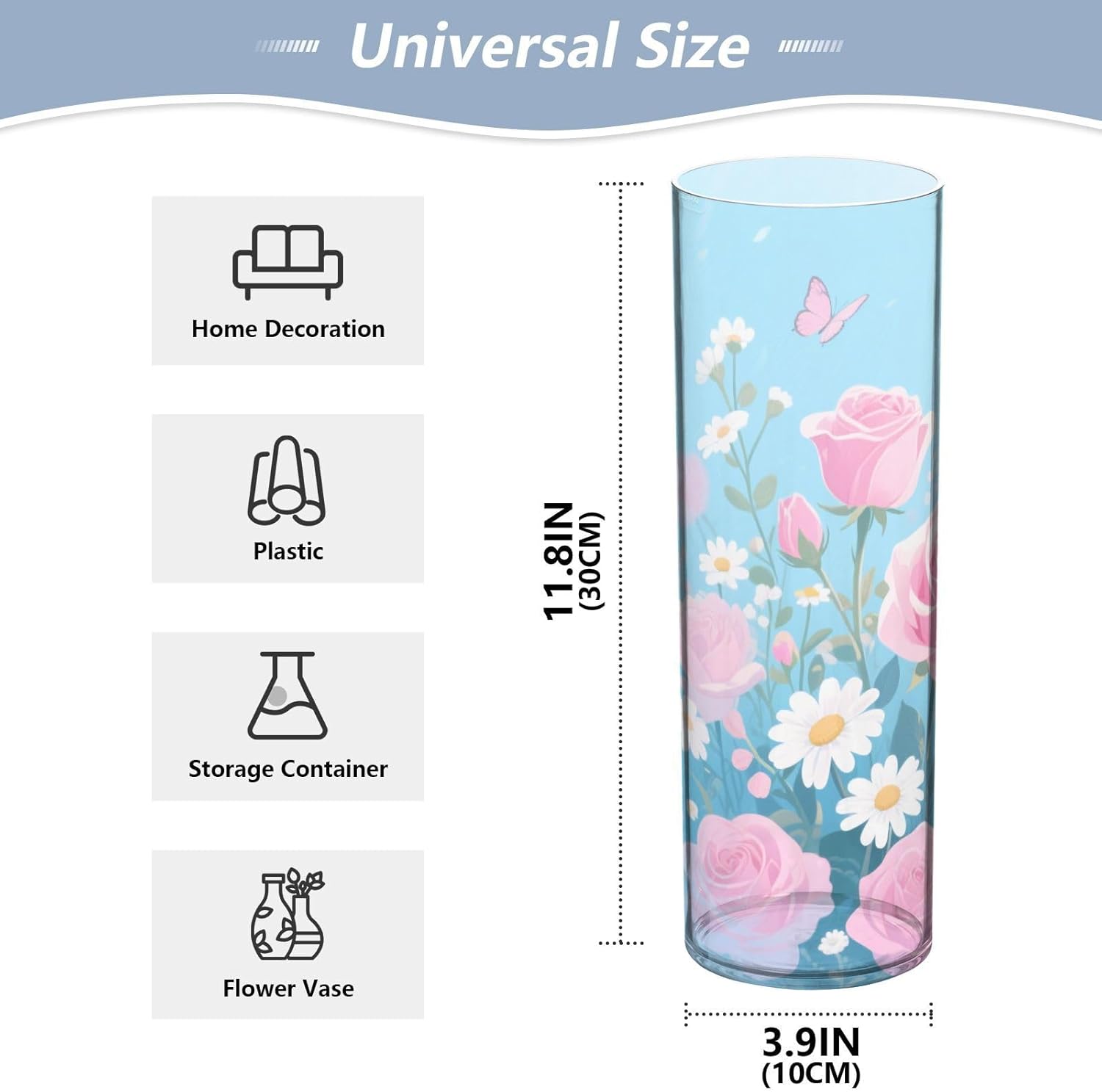Pink Rose Flowers and Butterflies Hurricane Floating Candle Holder 118 x 39 Inch
