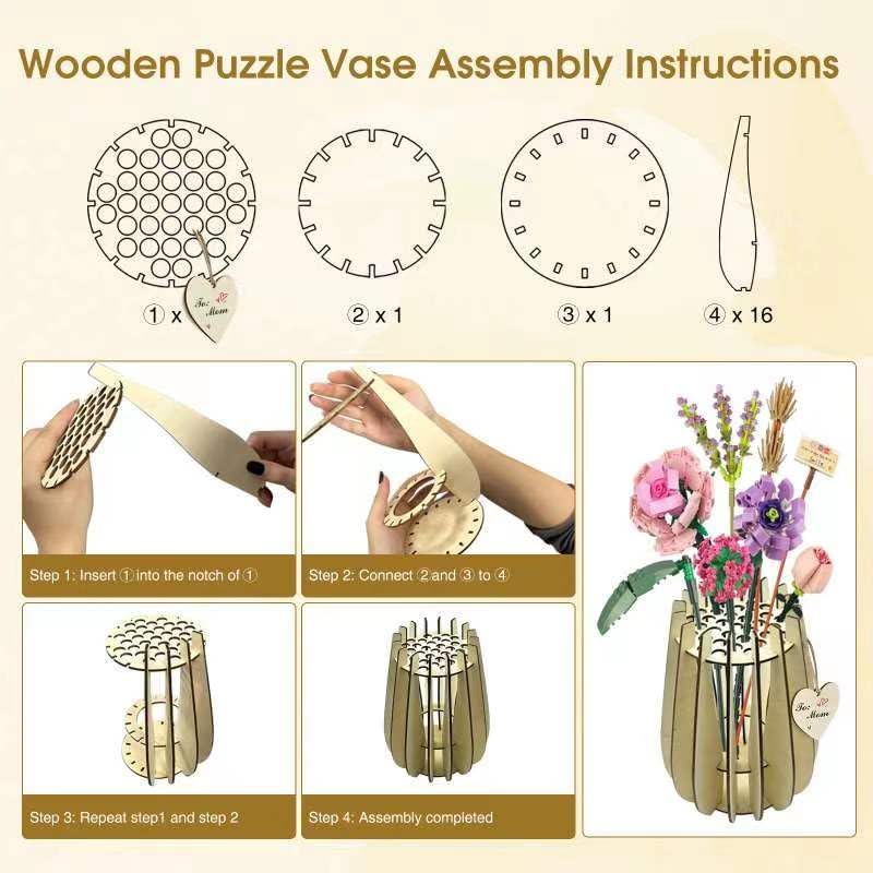 Wooden Vase Kit for LEGO Flowers and Flower Displays