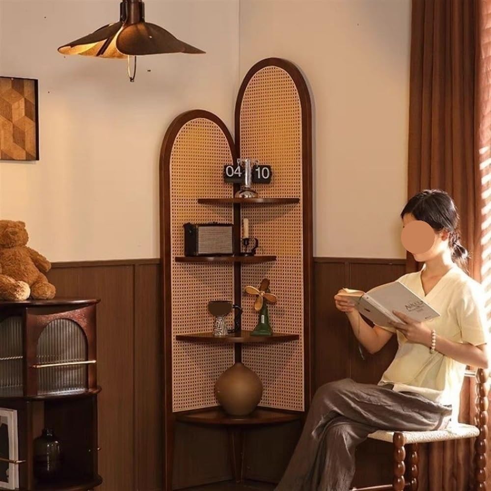 4-Tier Rattan Bookshelf with Solid Wood Frame 1
