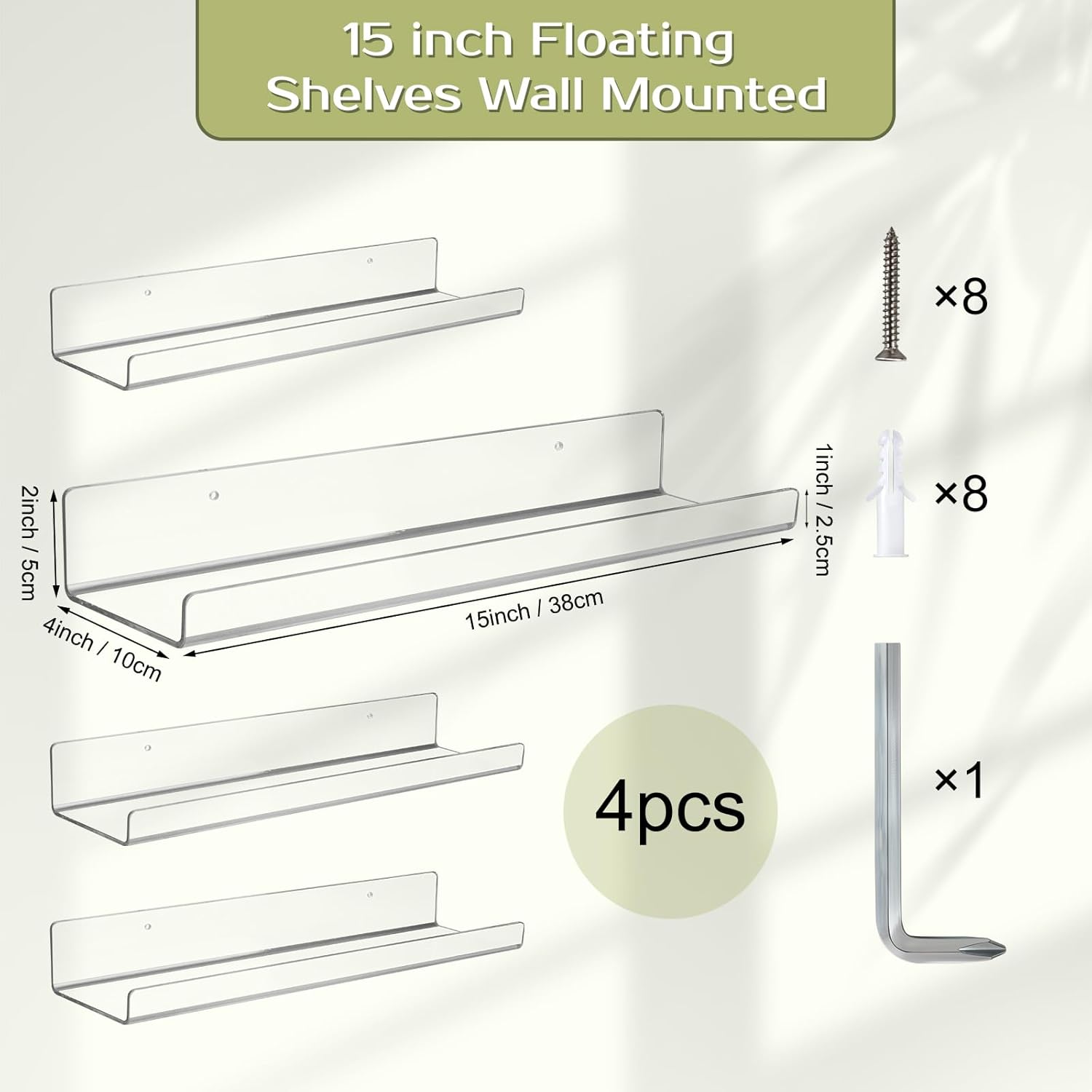 Boxalls Acrylic Clear Floating Shelves 4 Pack