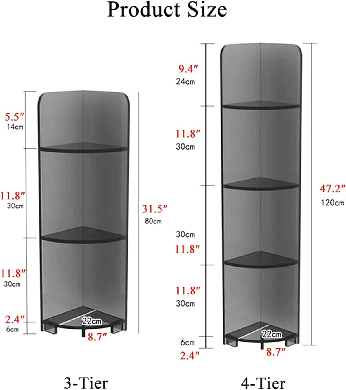 3-Tier Acrylic Corner Storage Shelf Organizer Orange Freestanding Sturdy Clear Display