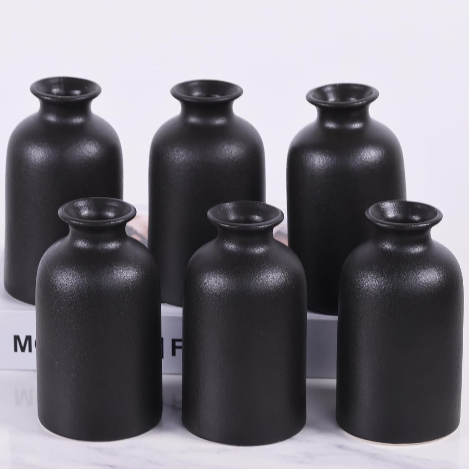 6 Pack Matte Black Ceramic Bud Vases 5 Inch Modern Boho Mini Vases for Flowers Pampas Grass or Dried Stems
