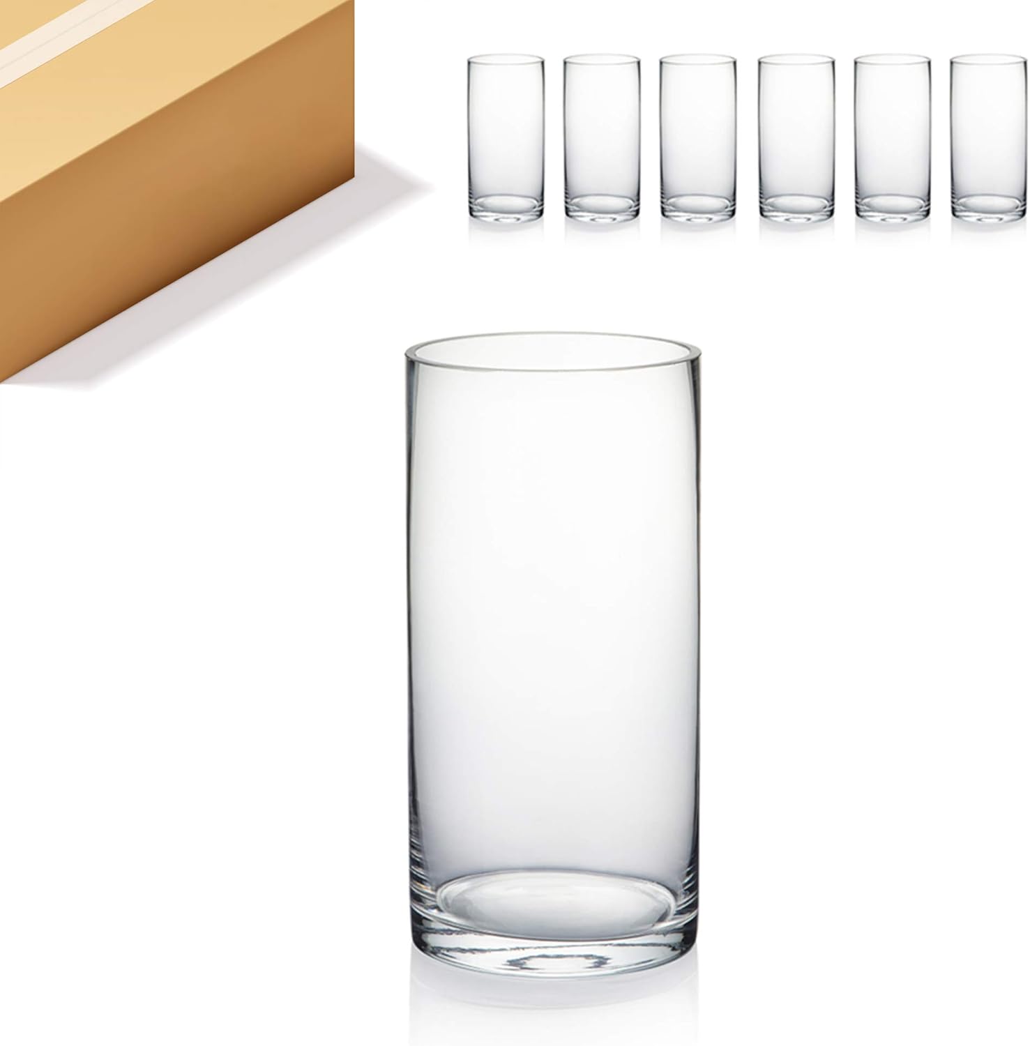WGVI Clear Glass Cylinder Vases 6 Pcs Set 4 W x 8 H