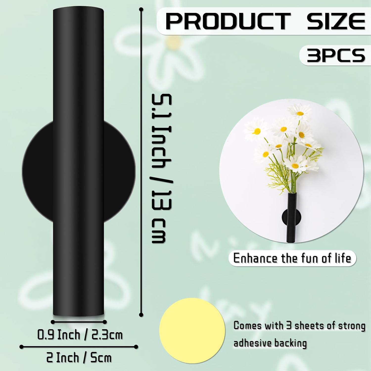 3 Pcs Black Wall Mounted Vases for Decor Flower Display Decoration