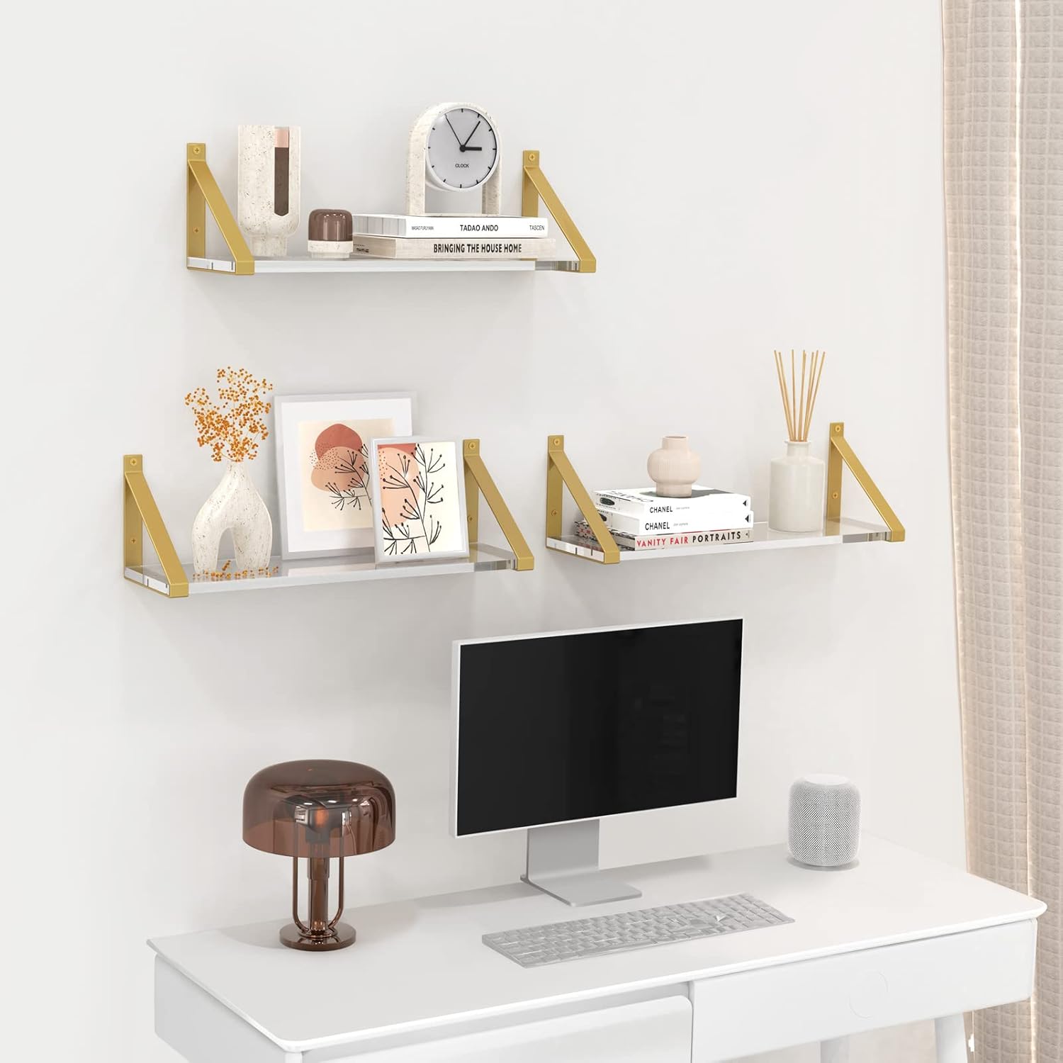 Gold Floating Shelves Set of 3 8mm Clear Acrylic Display