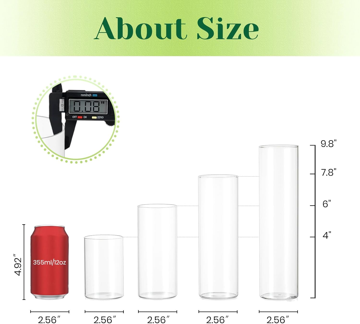 Hewory Clear Glass Cylinder Vases Set of 12 with Pearl String for Centerpieces