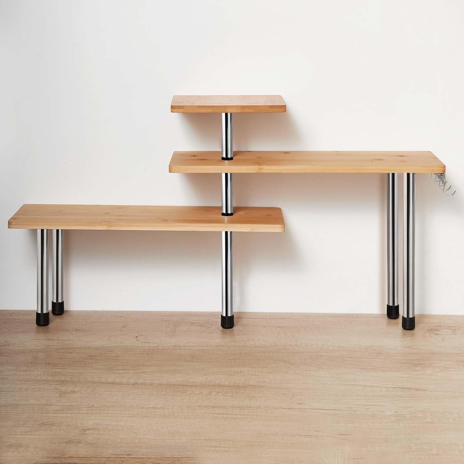 HYNAWIN 3 Tier Corner Shelf Bamboo Metal Organizer