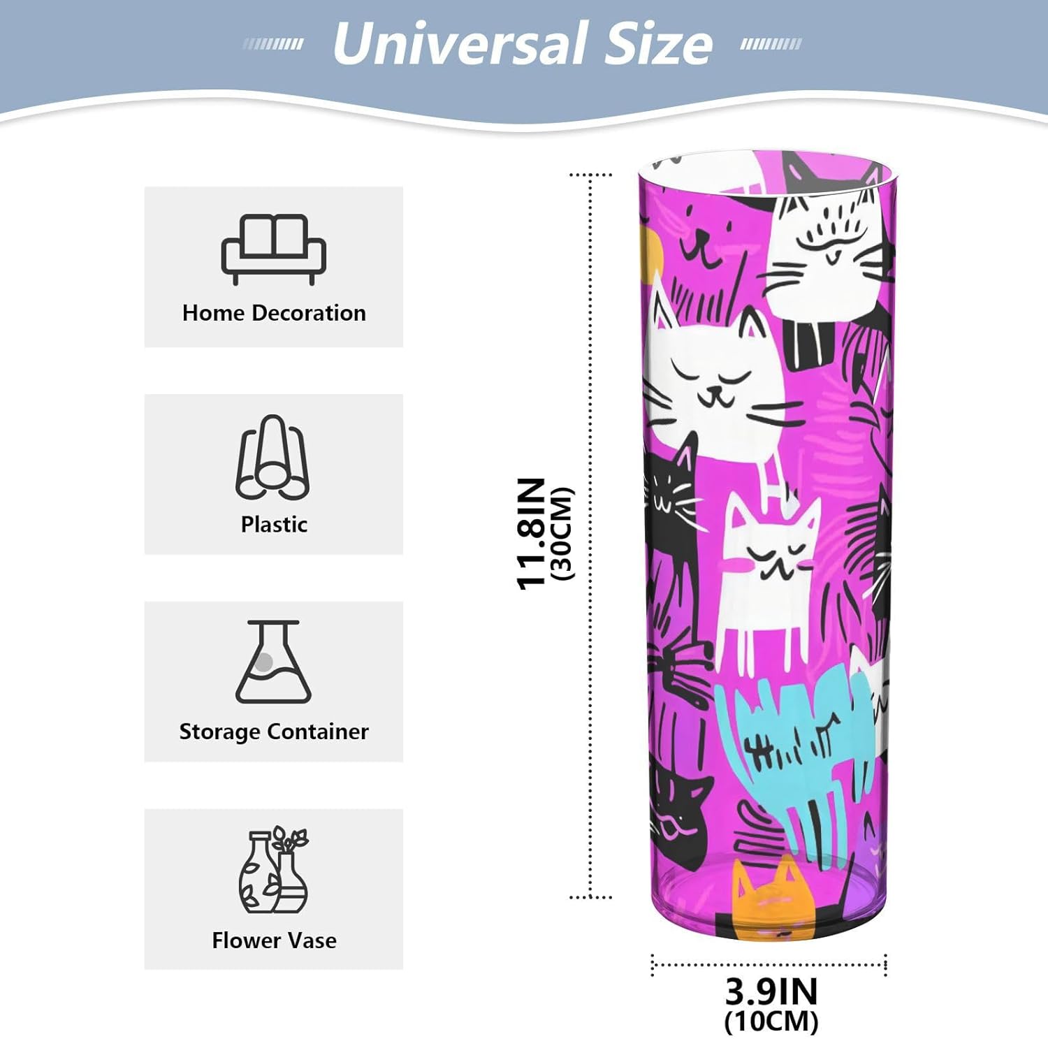 Peach Punk Cats Colorful Cartoon Plastic Vase 118 x 39 Inch