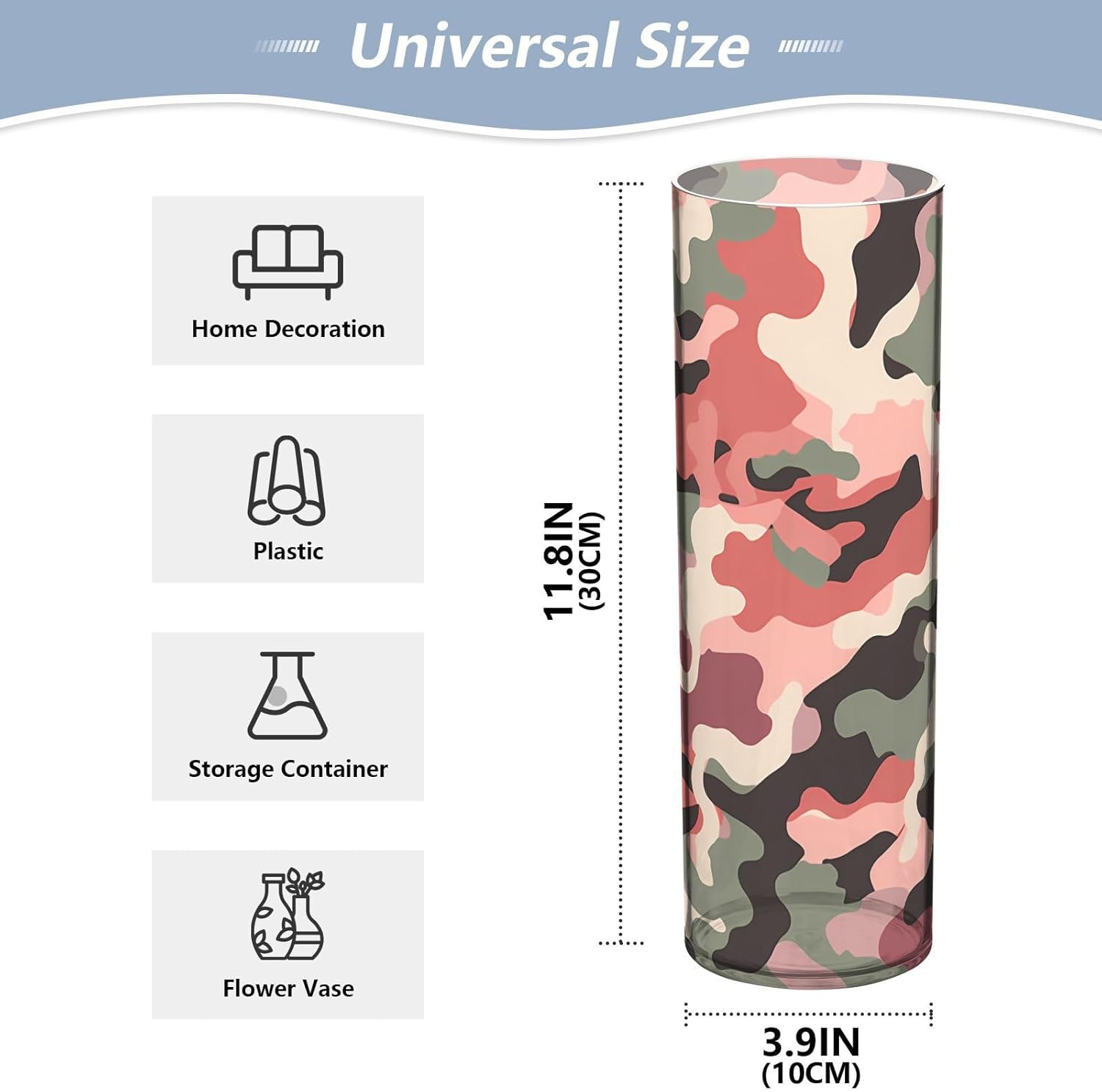 Camouflage Red Green Plastic Hurricane Vase 118 x 39 Inch