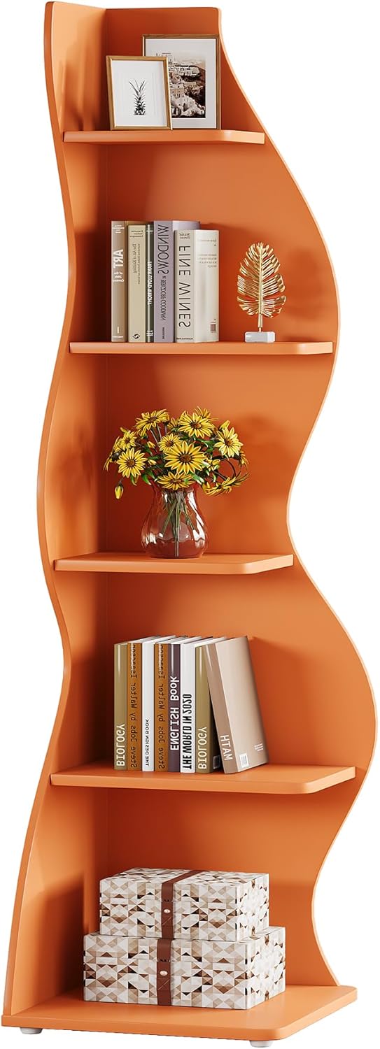 Tribesigns Wavy Corner Shelf Set of 2 Modern 5-Tier Bookshelf with Curvy Shape