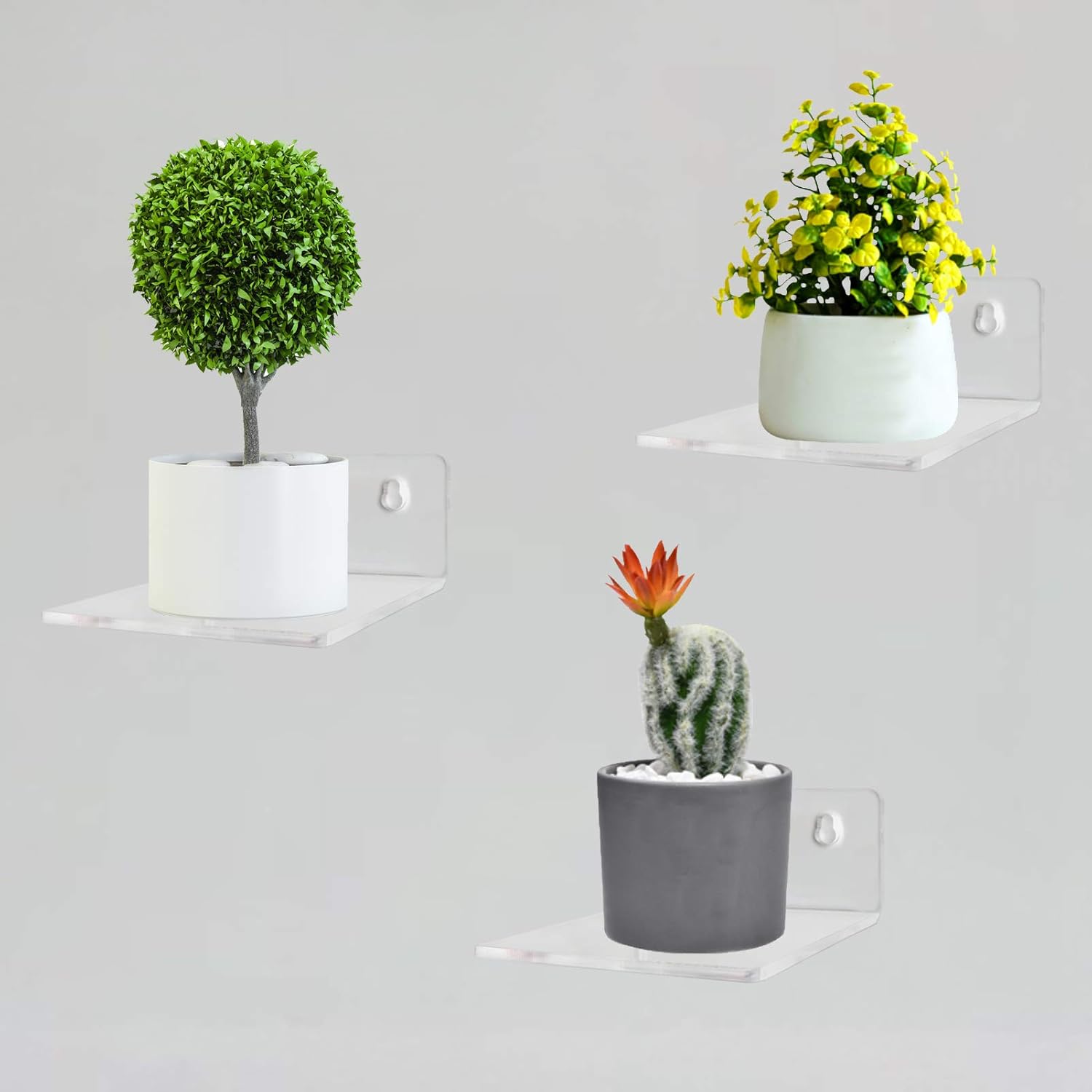 Bigfety Acrylic Floating Shelves 3-Ledges Clear Mini Display Shelf