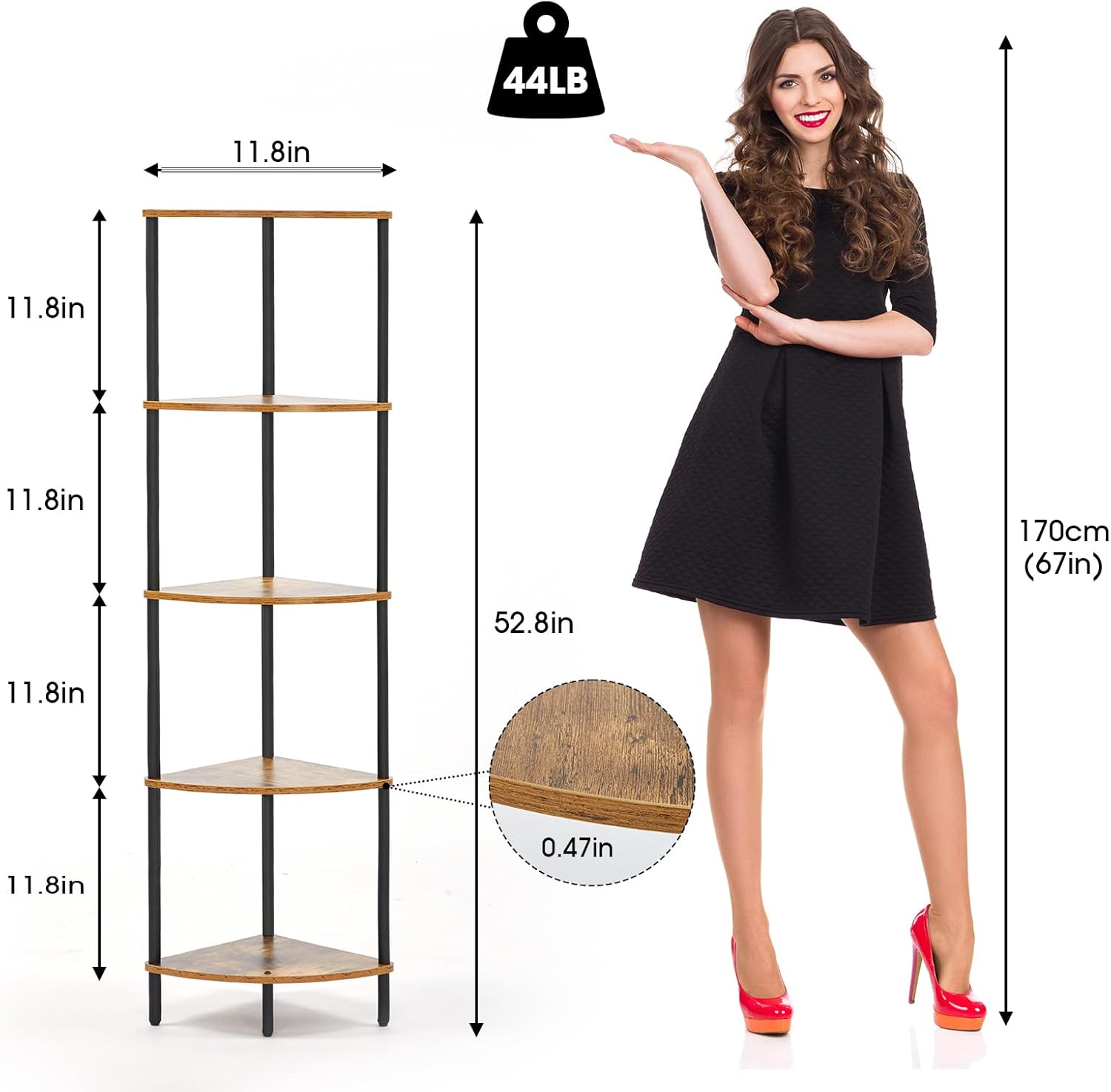 5-Tier Corner Bookshelf with LED Light Illumination
