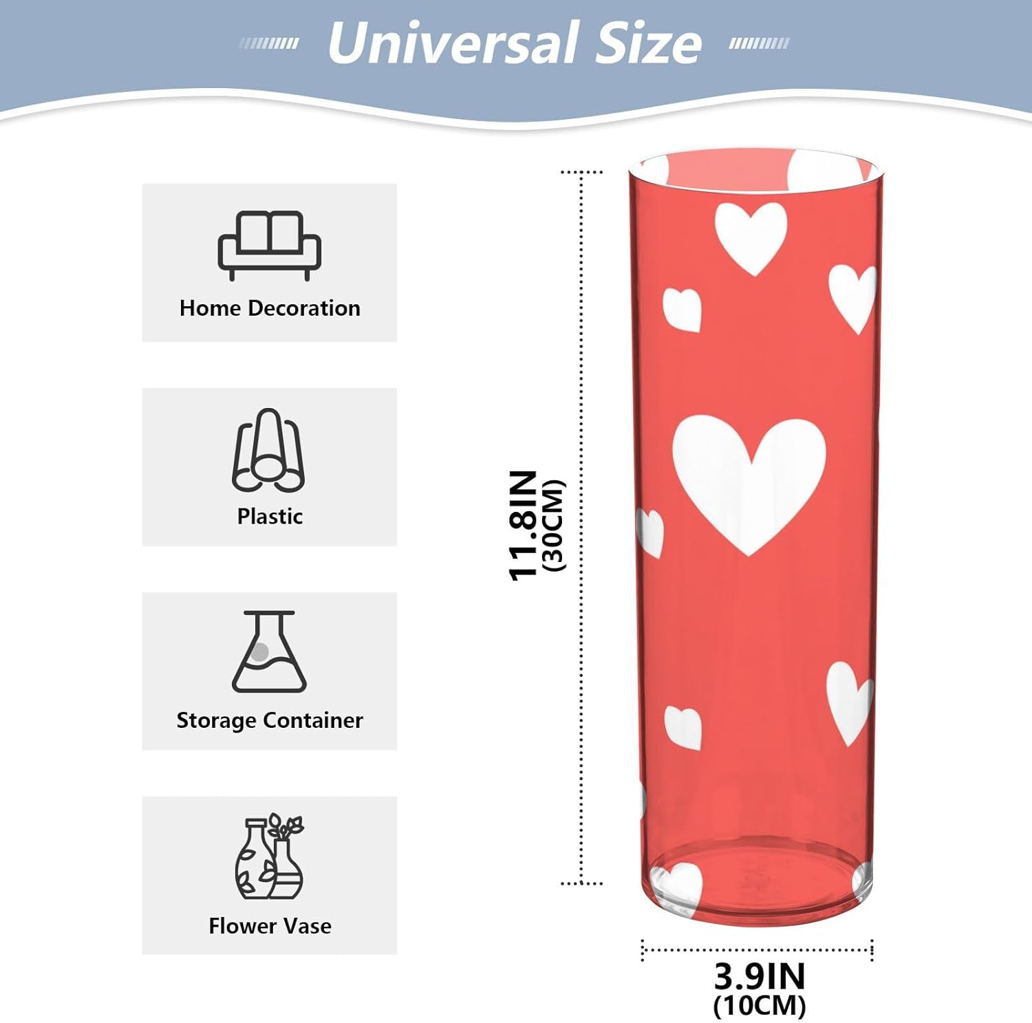 Happy Valentines Day Red Heart Plastic Hurricane Vase