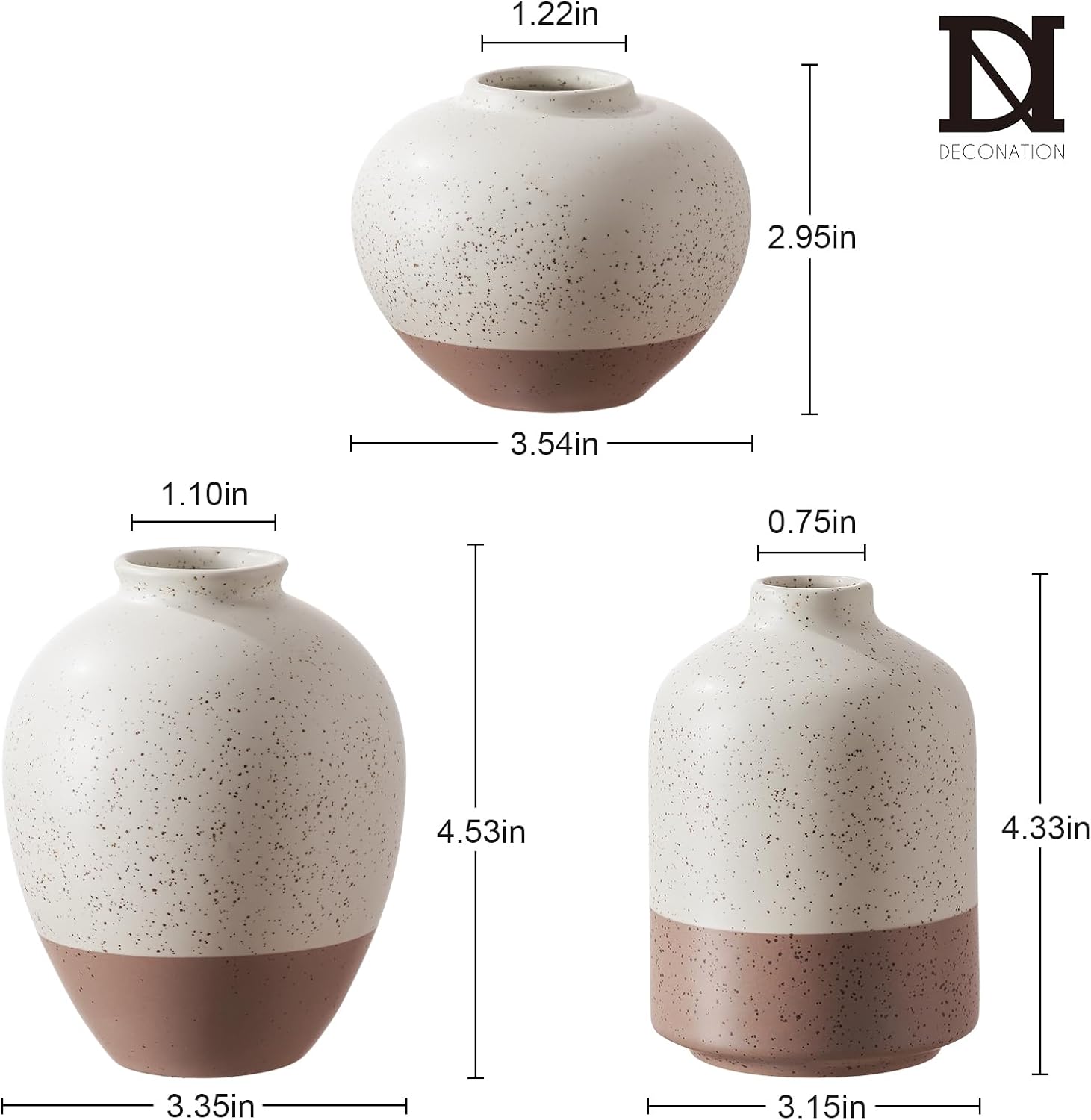 Ceramic Vase Set of 3 Rustic Farmhouse Decor Beige Brown