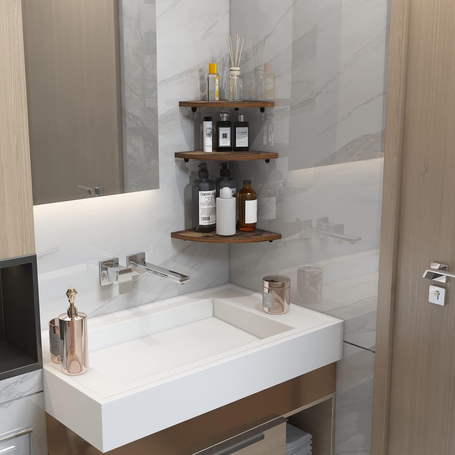 HORLIMER 6 Pack Floating Corner Shelf Set