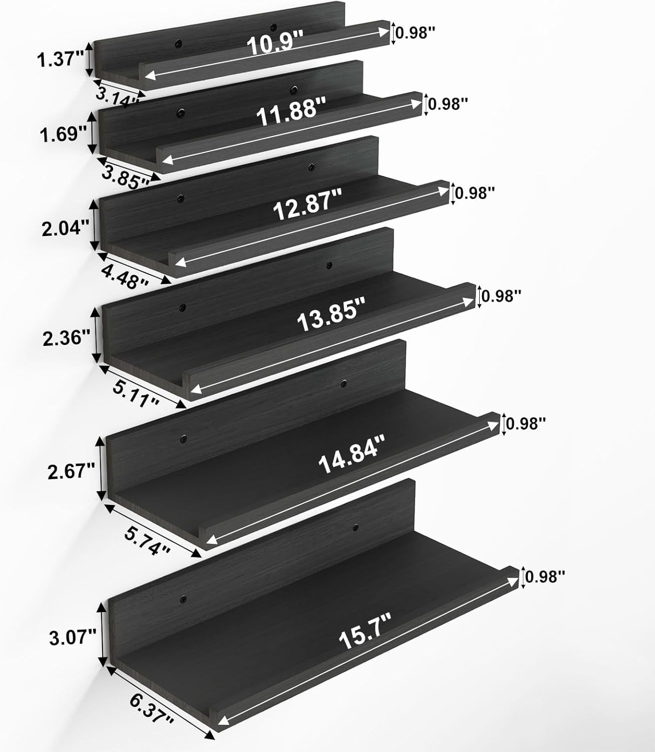 Fixwal Floating Shelves 6-Piece Set Black