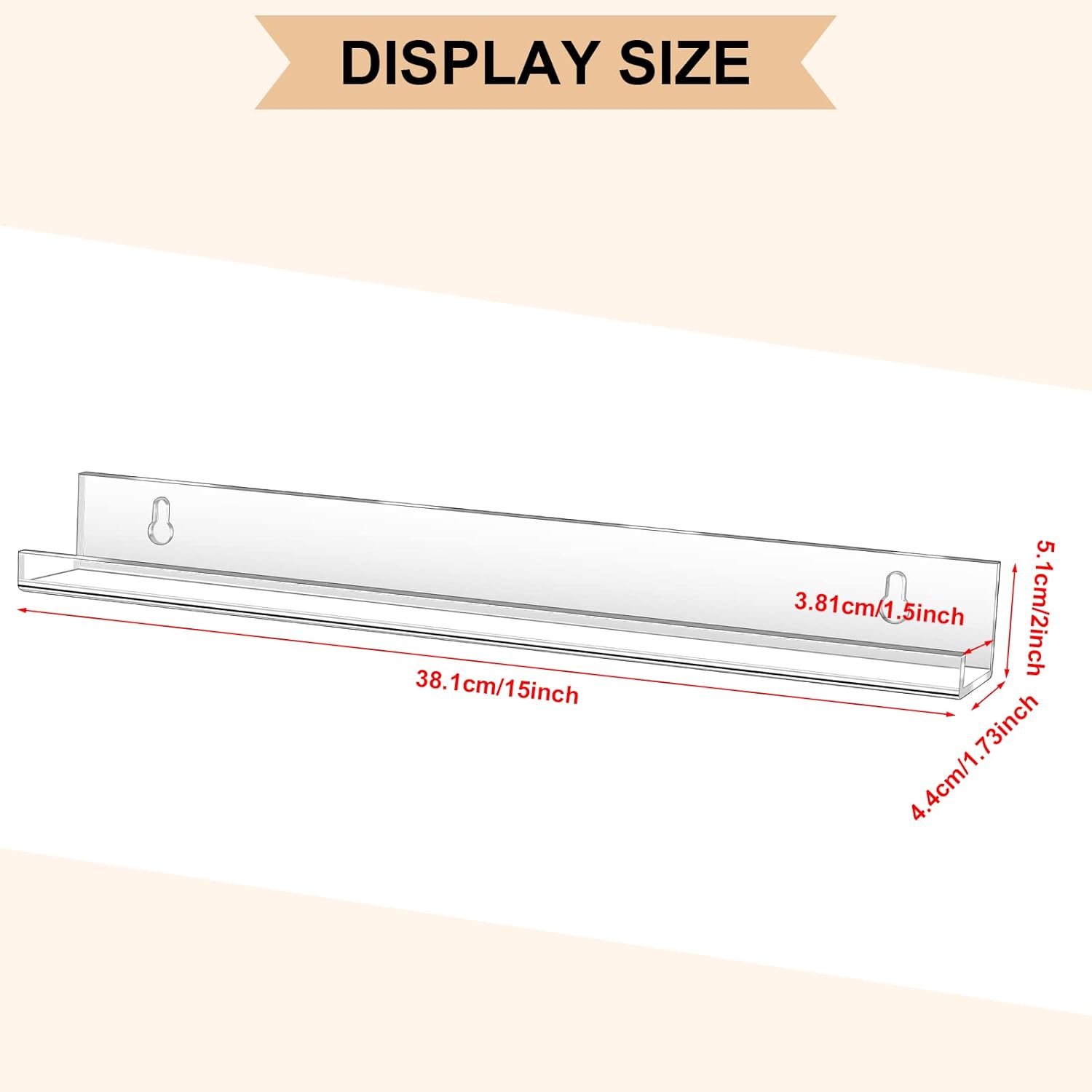 Jetec 24 Pcs Clear Floating Acrylic Shelves for Home Decor