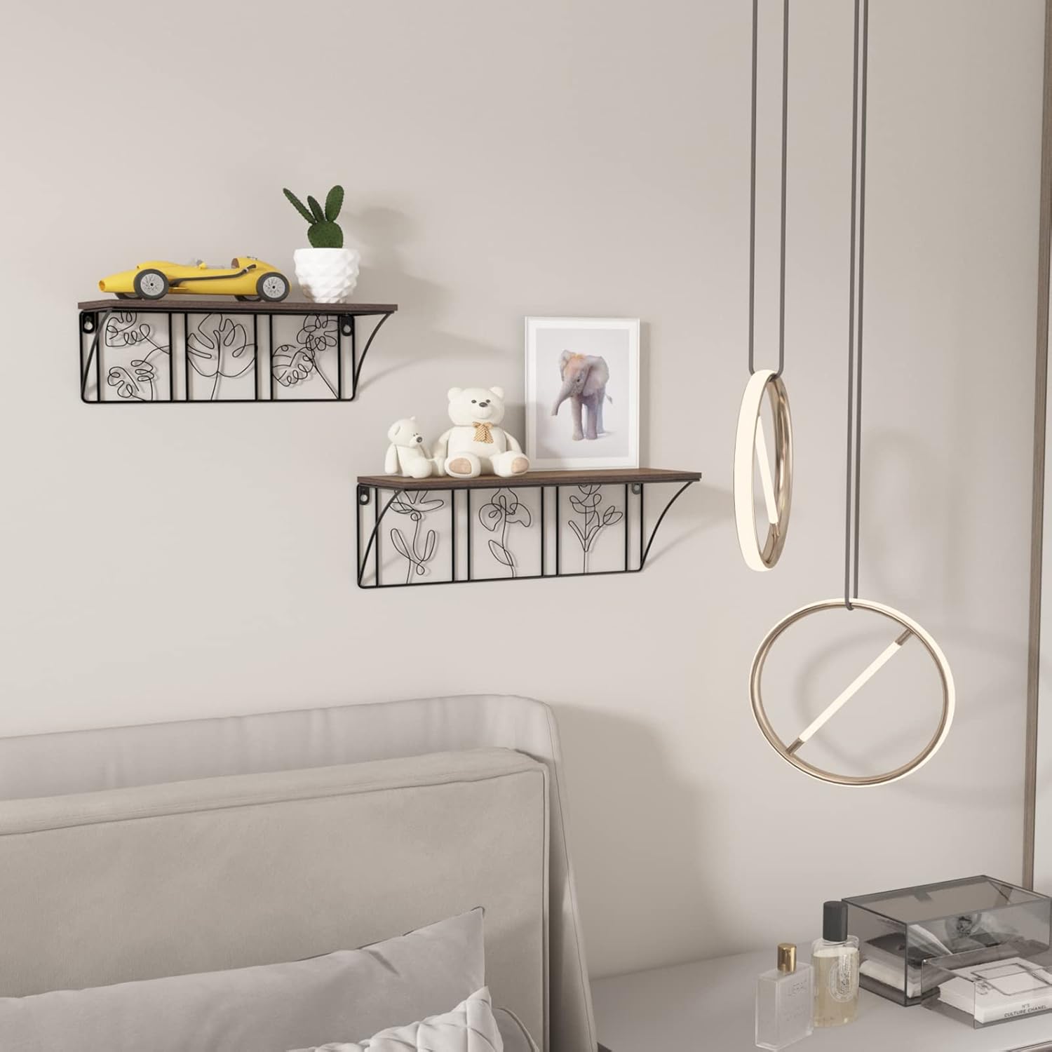 QUTREY Floating Shelves Set of 2 Minimalist Metal Abstract Decor for Living Room and Bedroom