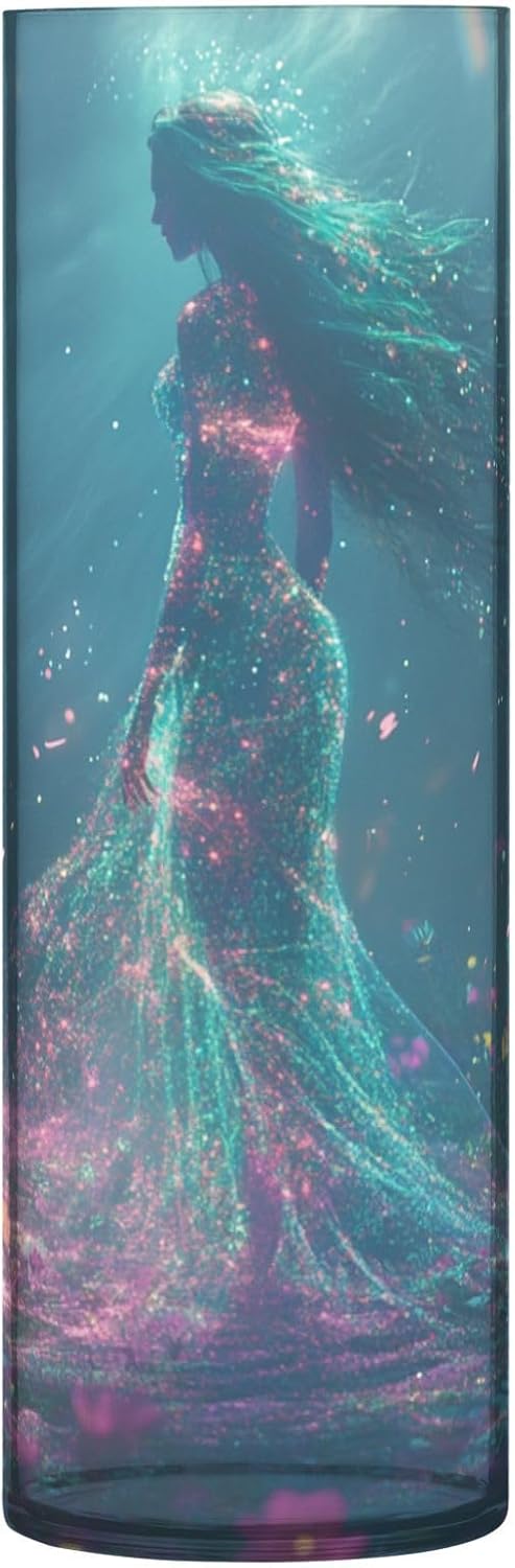 Green Mermaid Plastic Cylinder Vase for Flowers 118 x 39 Inch Decorative Aesthetic Entryway Candle Holder