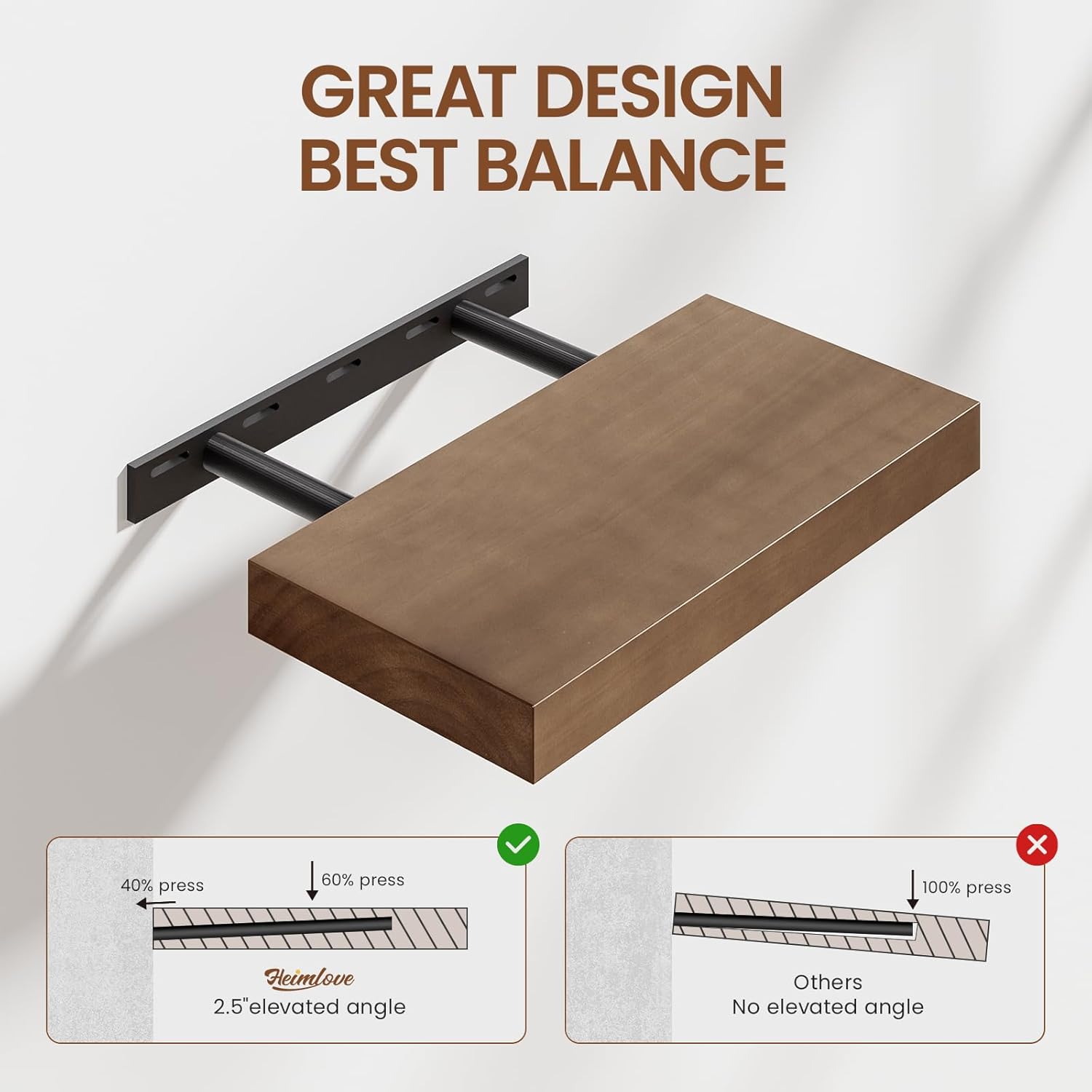 Heimlove Floating Shelves 2 Pack 16 Inch Natural Pine Bathroom Shelf Over Toilet Storage Decor